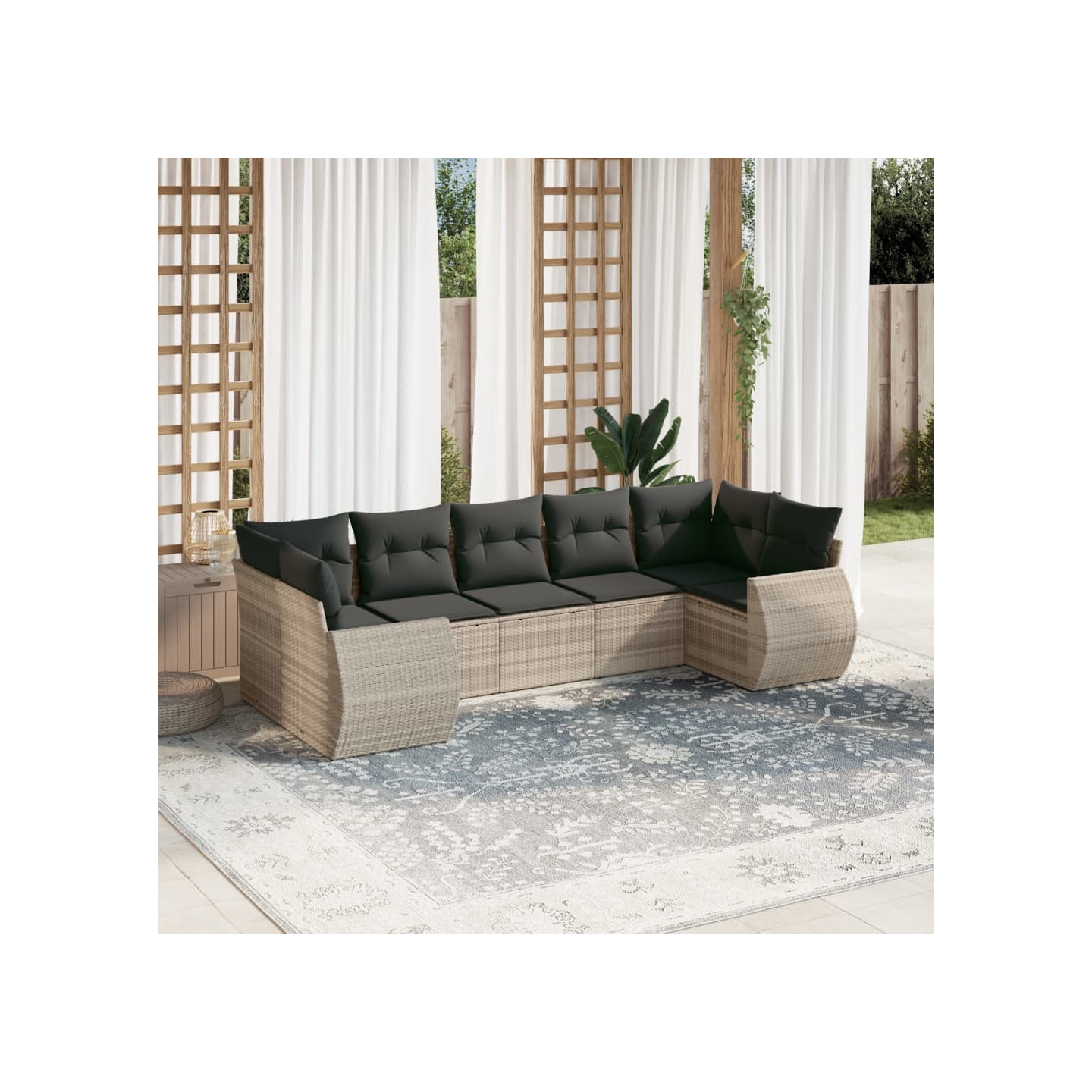 Salon de jardin avec coussins 7 pcs gris clair résine tressée