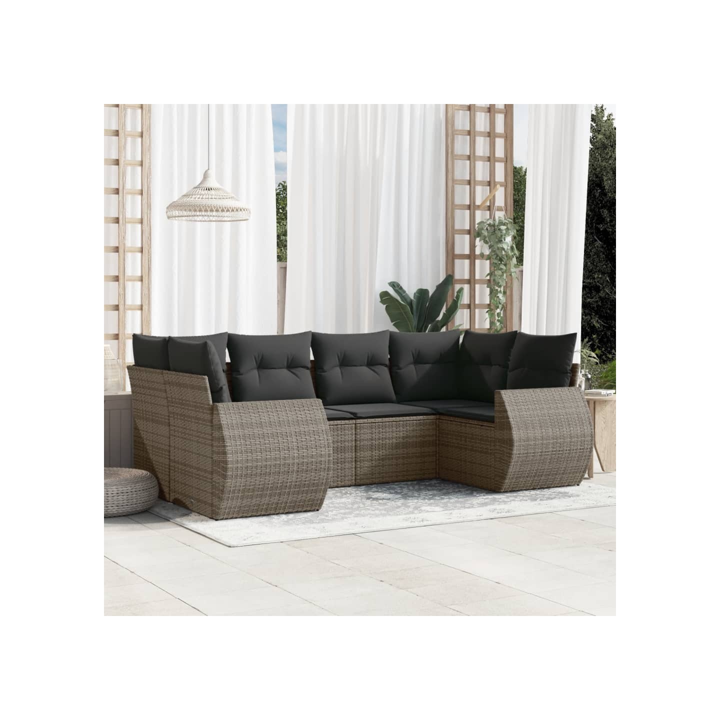 Salon de jardin 6 pcs avec coussins gris résine tressée
