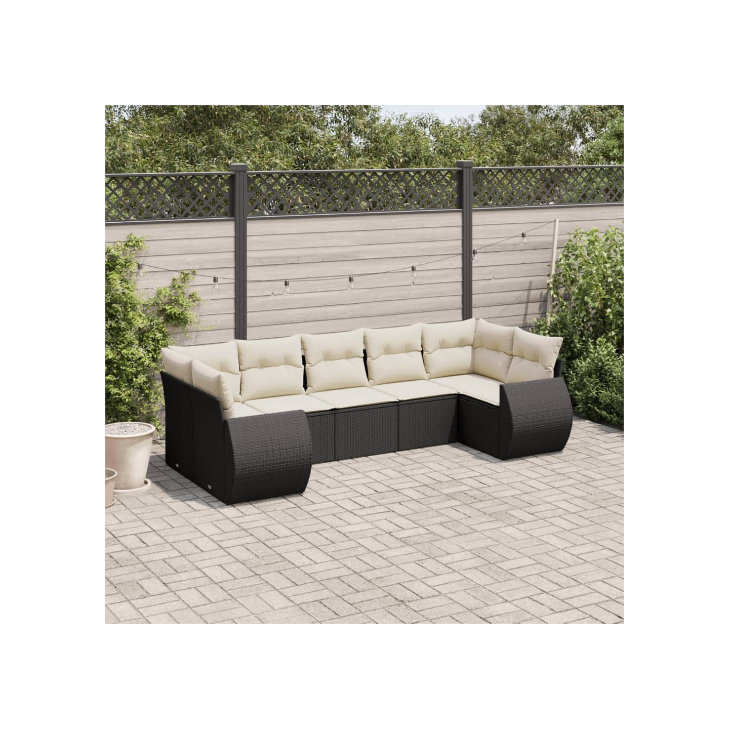 Salon de jardin 7 pcs avec coussins noir résine tressée