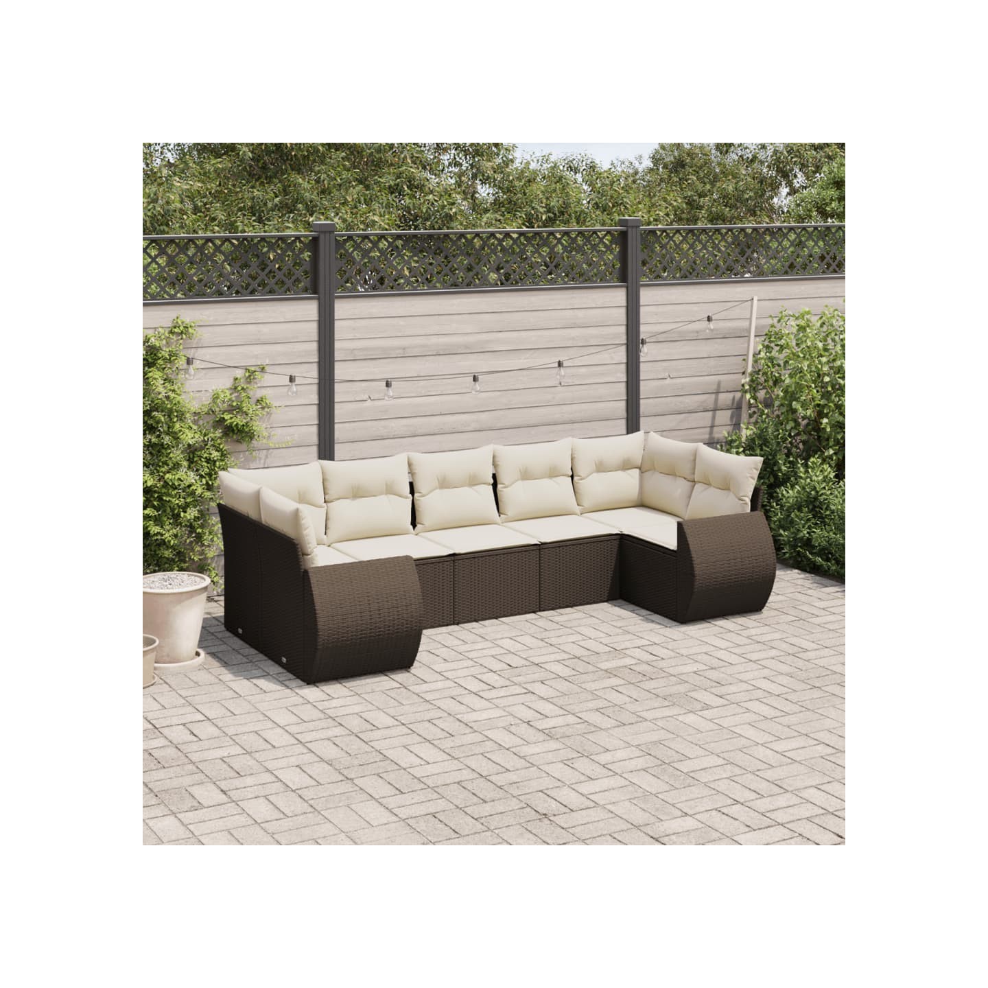 Salon de jardin avec coussins 7 pcs marron résine tressée