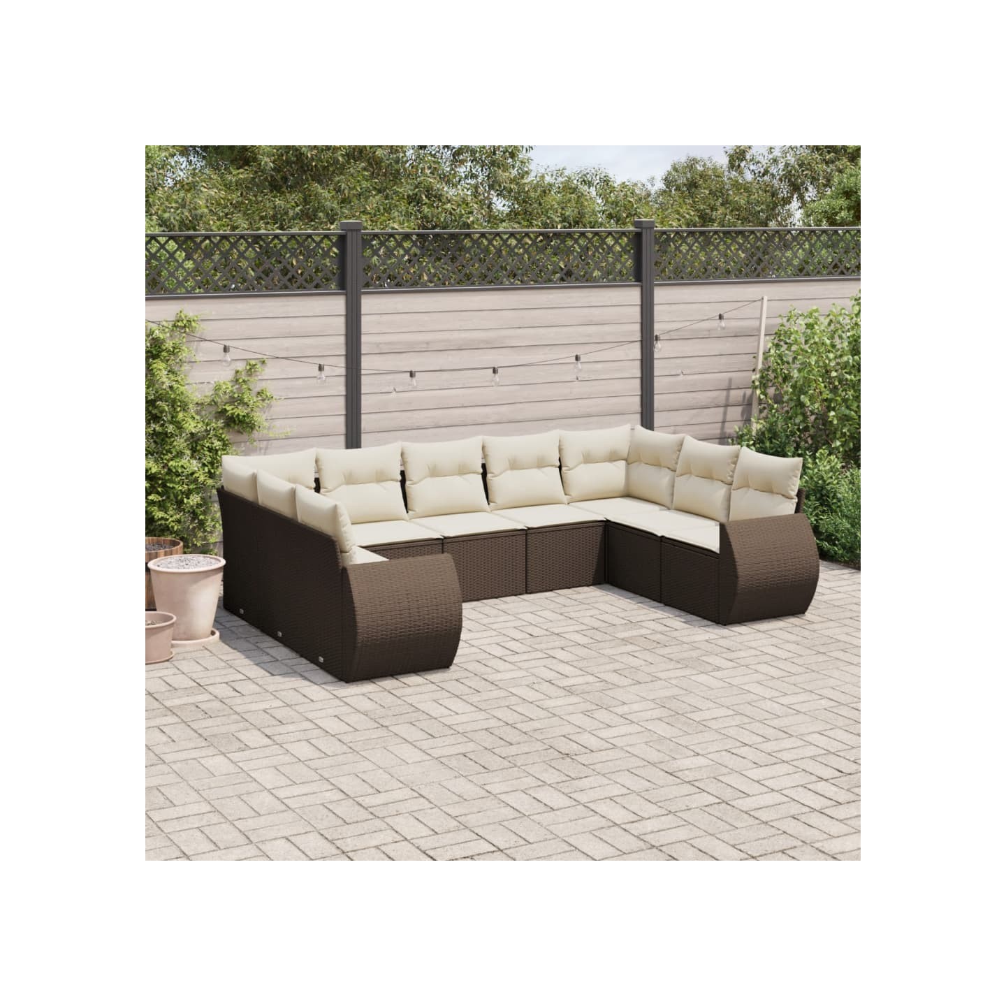 Salon de jardin avec coussins 9 pcs marron résine tressée