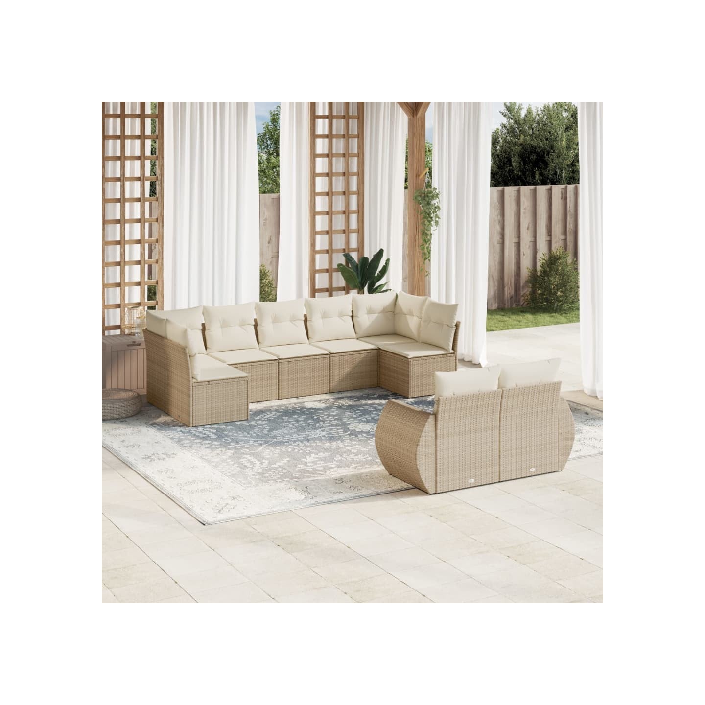 Salon de jardin avec coussins 9 pcs beige résine tressée