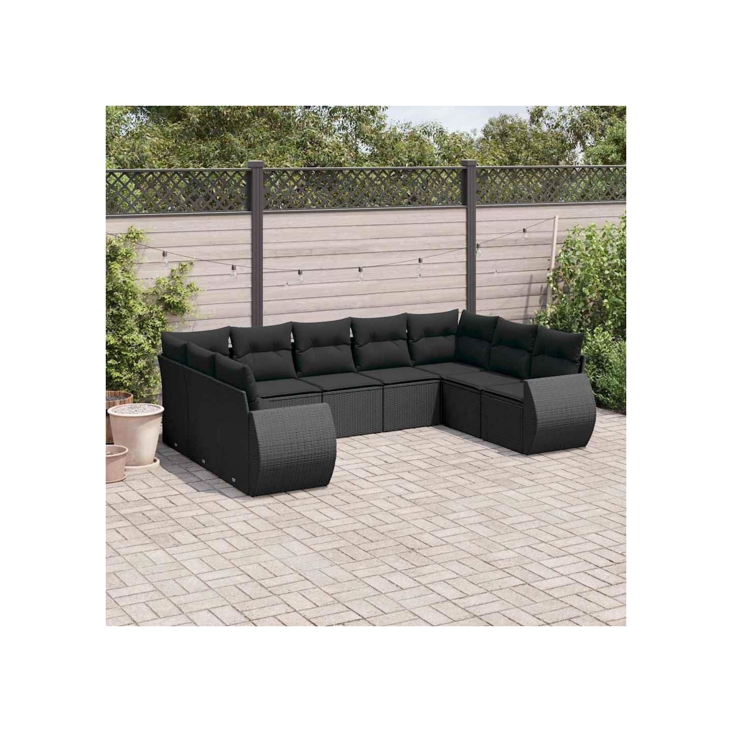 Salon de jardin 9 pcs avec coussins noir résine tressée