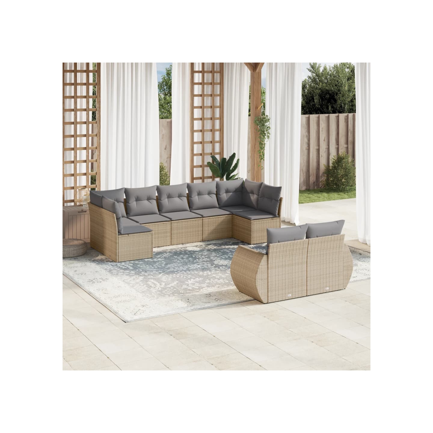 Salon de jardin avec coussins 9 pcs beige résine tressée