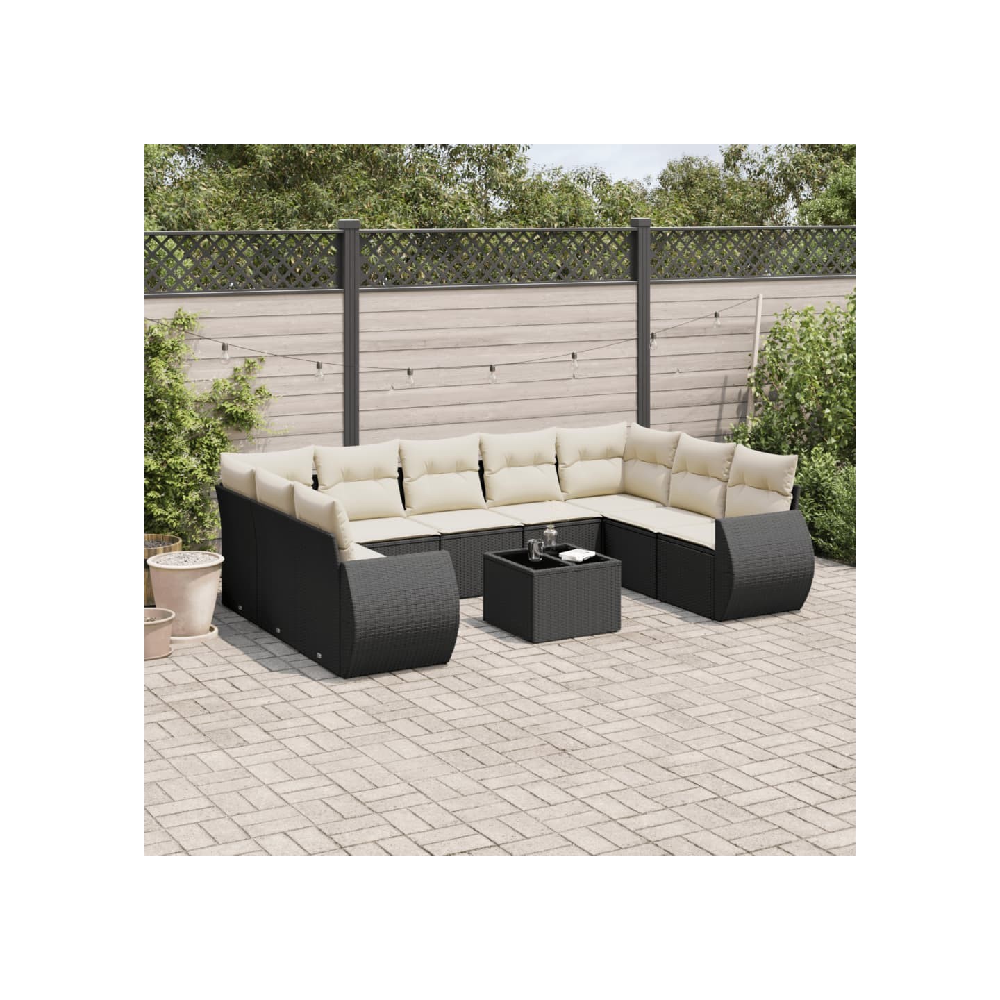 Salon de jardin 10 pcs avec coussins noir résine tressée