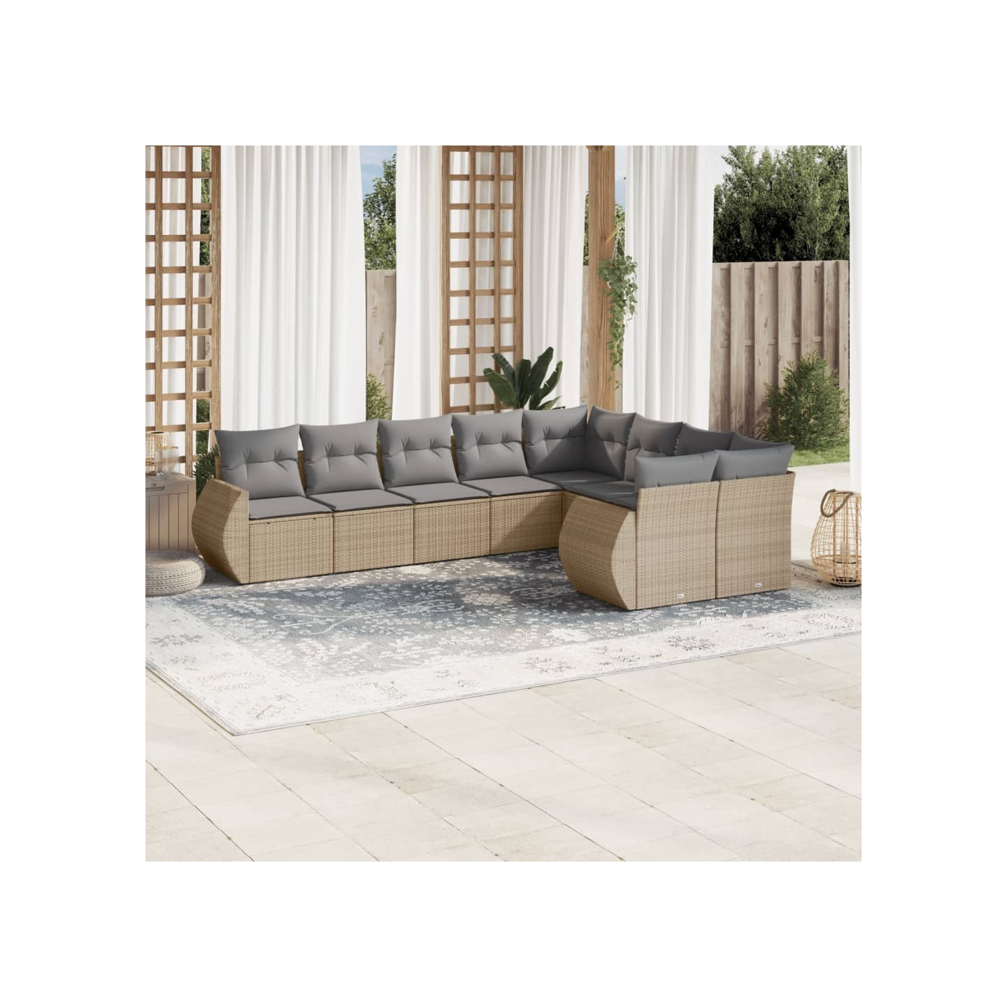 Salon de jardin avec coussins 9 pcs beige résine tressée
