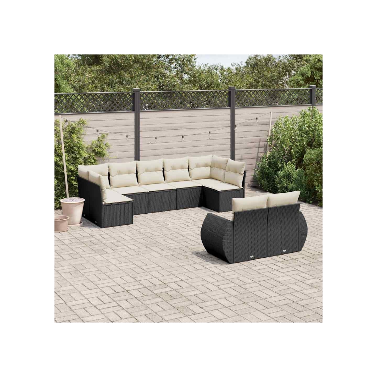 Salon de jardin 9 pcs avec coussins noir résine tressée