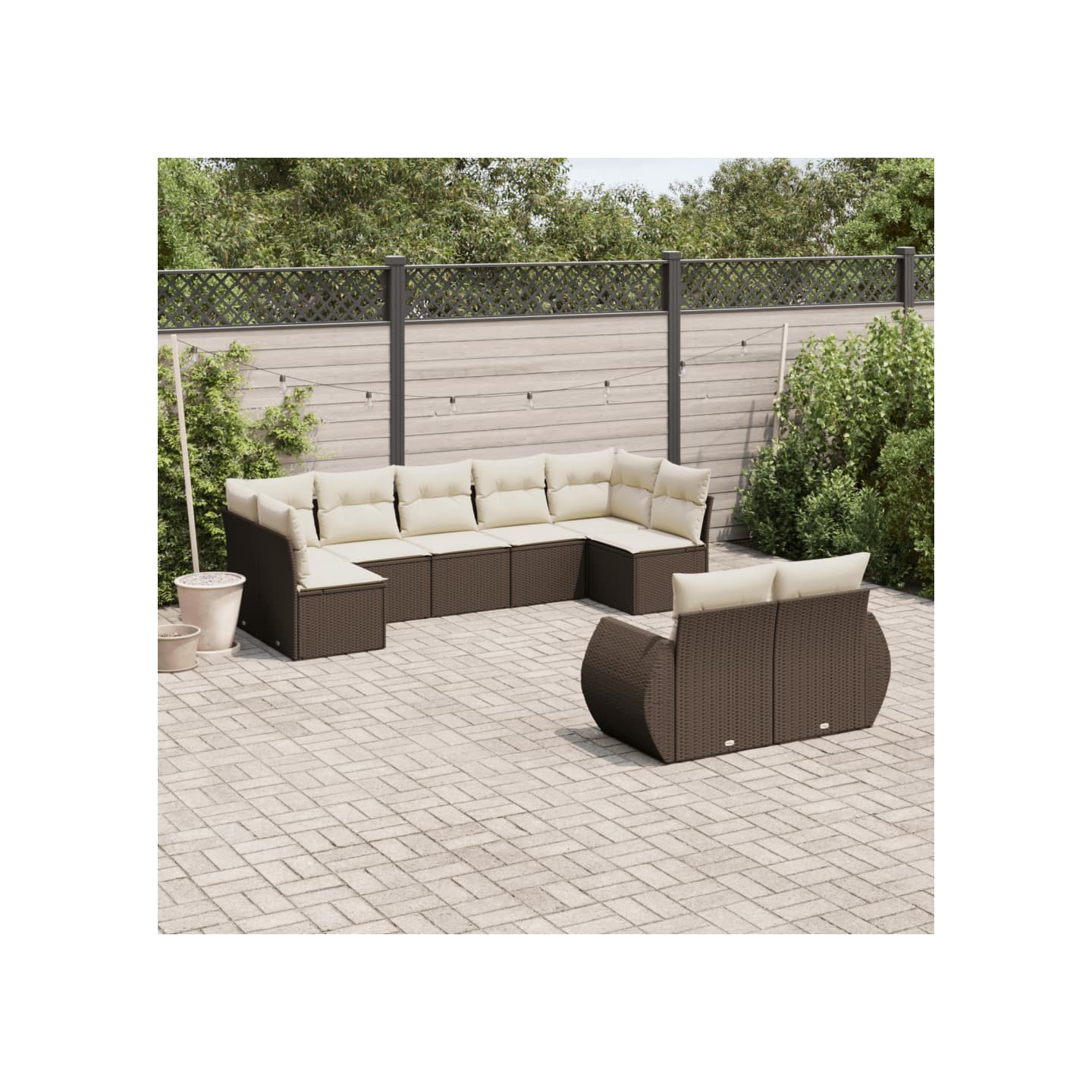 Salon de jardin avec coussins 9 pcs marron résine tressée