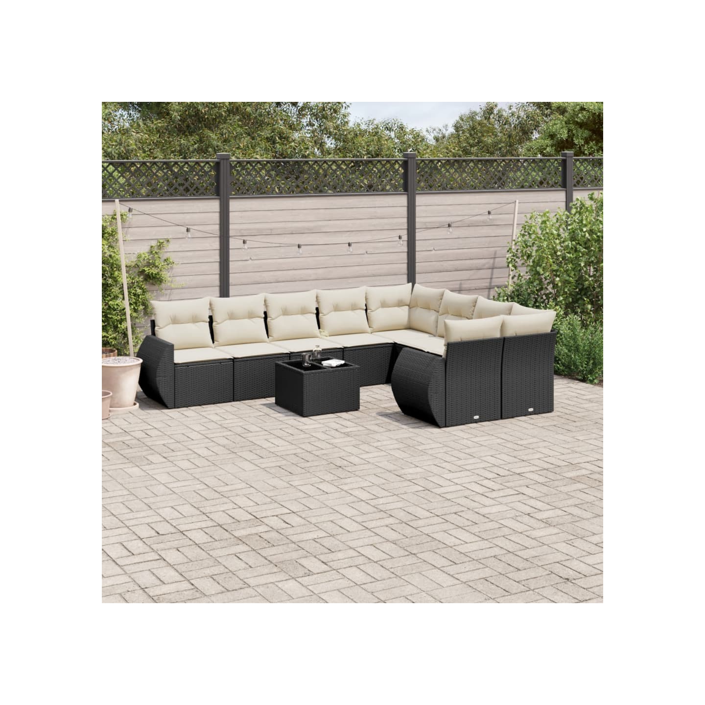 Salon de jardin 10 pcs avec coussins noir résine tressée