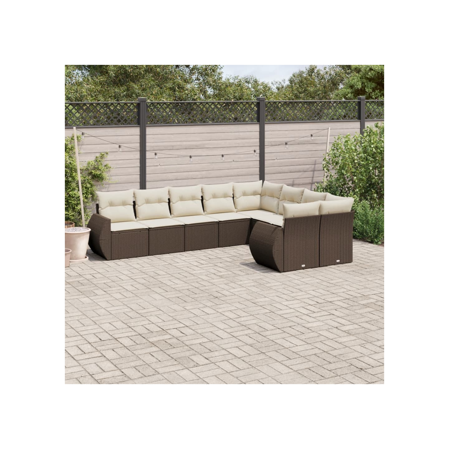 Salon de jardin avec coussins 9 pcs marron résine tressée