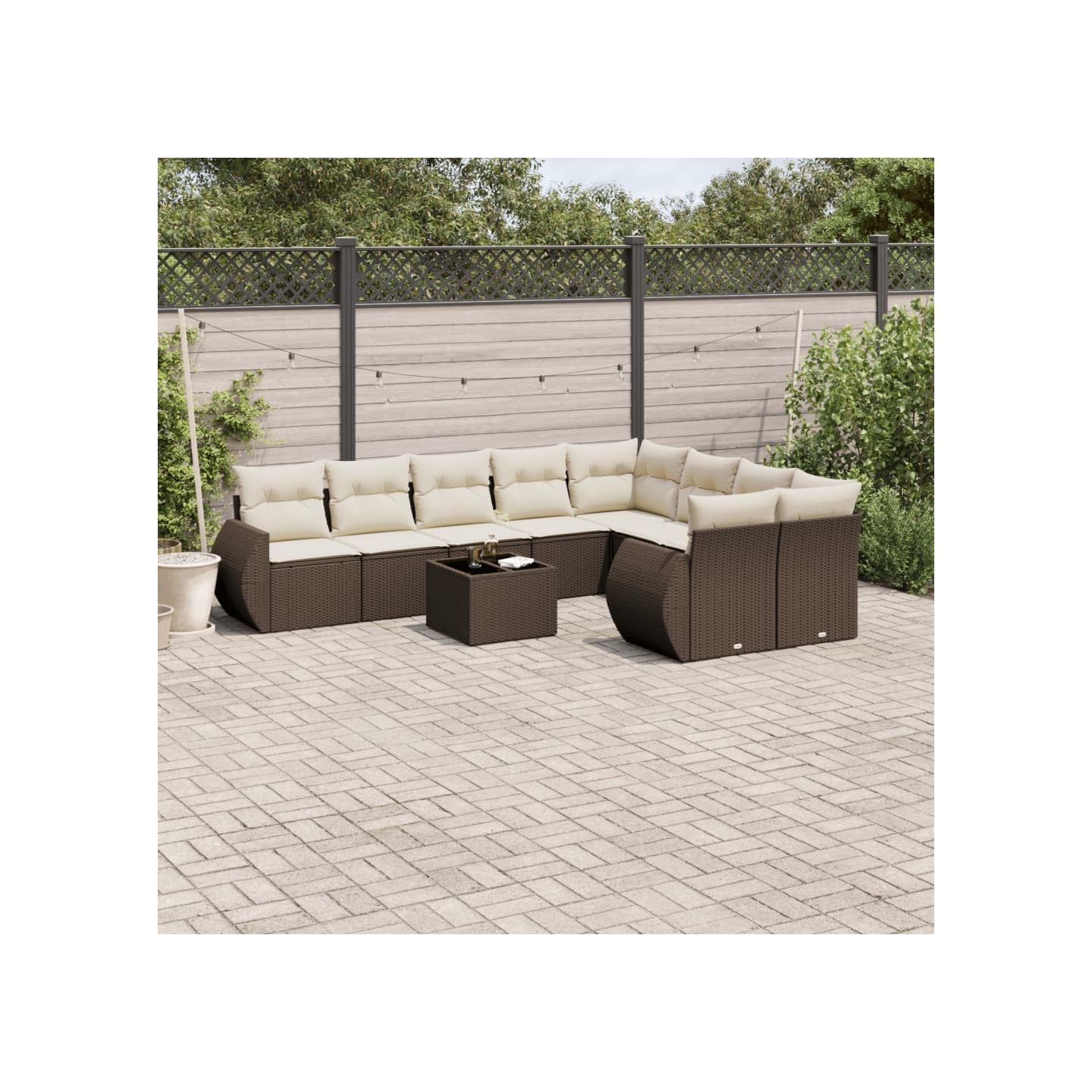 Salon de jardin 10 pcs avec coussins marron résine tressée