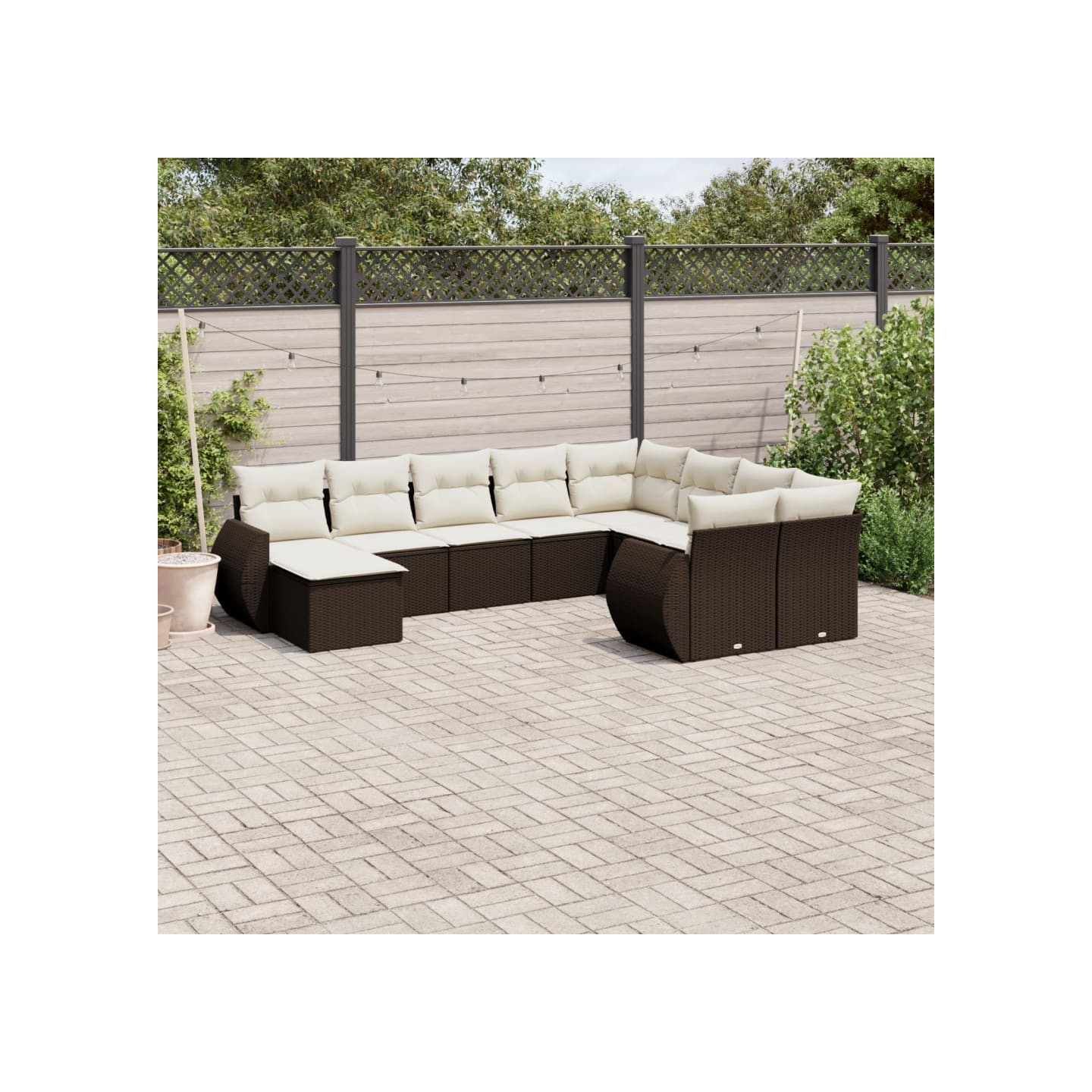 Salon de jardin 10 pcs avec coussins marron résine tressée
