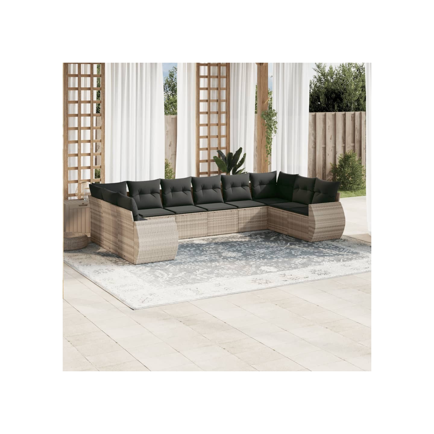 Salon de jardin avec coussins 10 pcs gris clair résine tressée