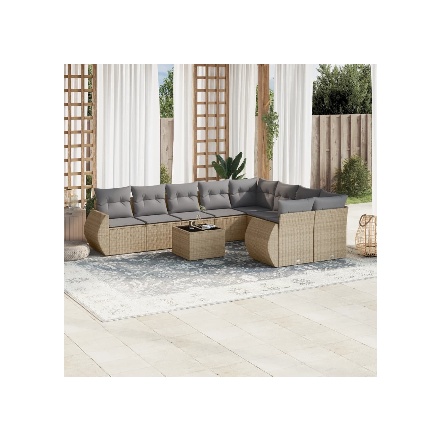 Salon de jardin avec coussins 10 pcs beige résine tressée