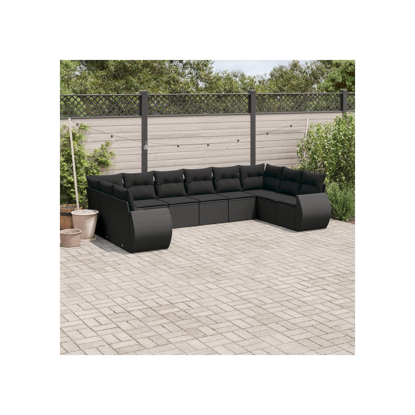Salon de jardin 10 pcs avec coussins noir résine tressée