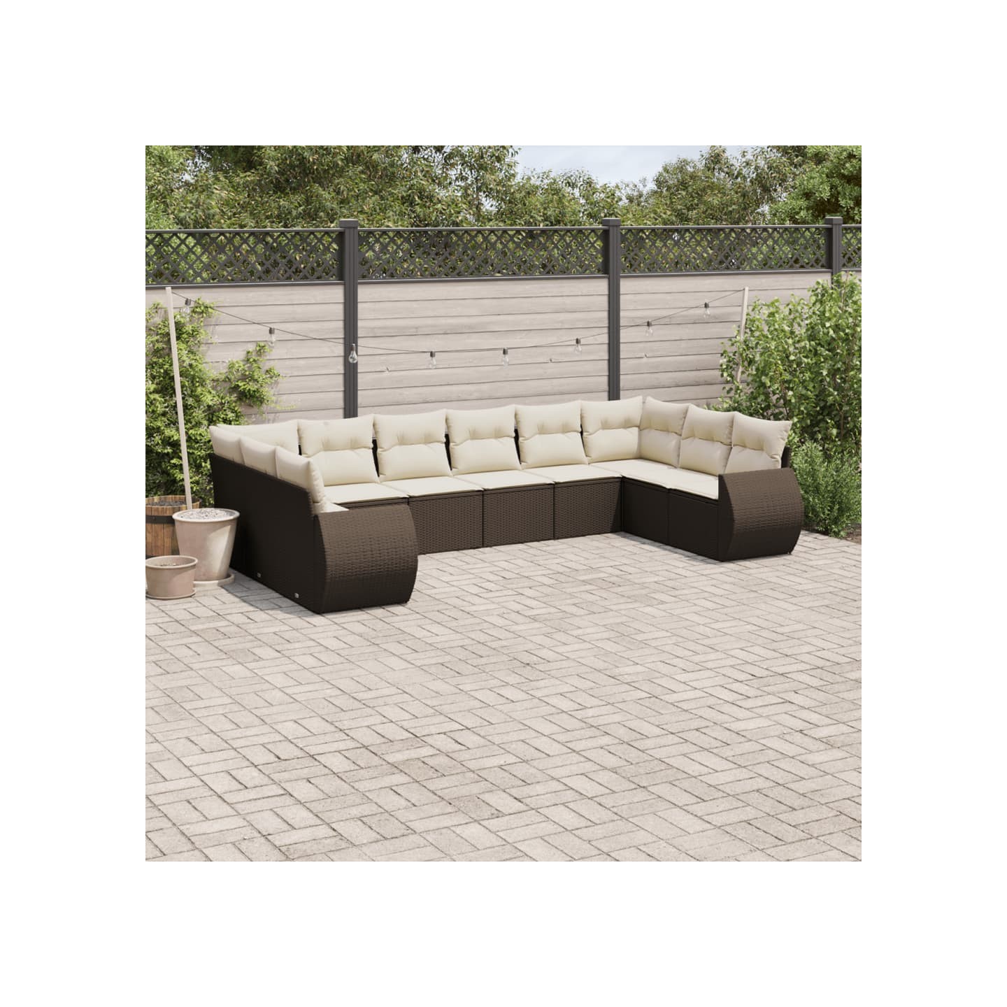 Salon de jardin 10 pcs avec coussins marron résine tressée