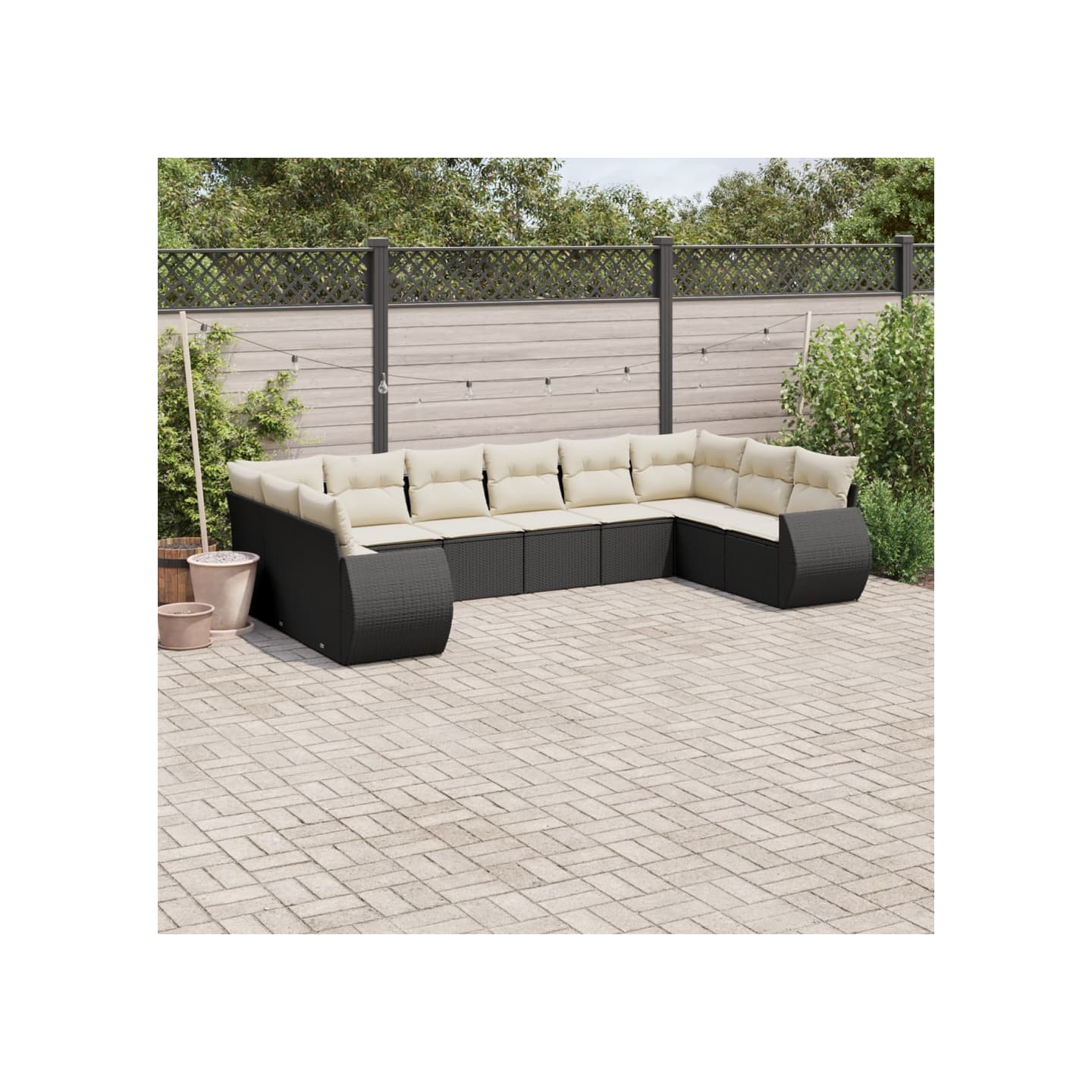 Salon de jardin 10 pcs avec coussins noir résine tressée