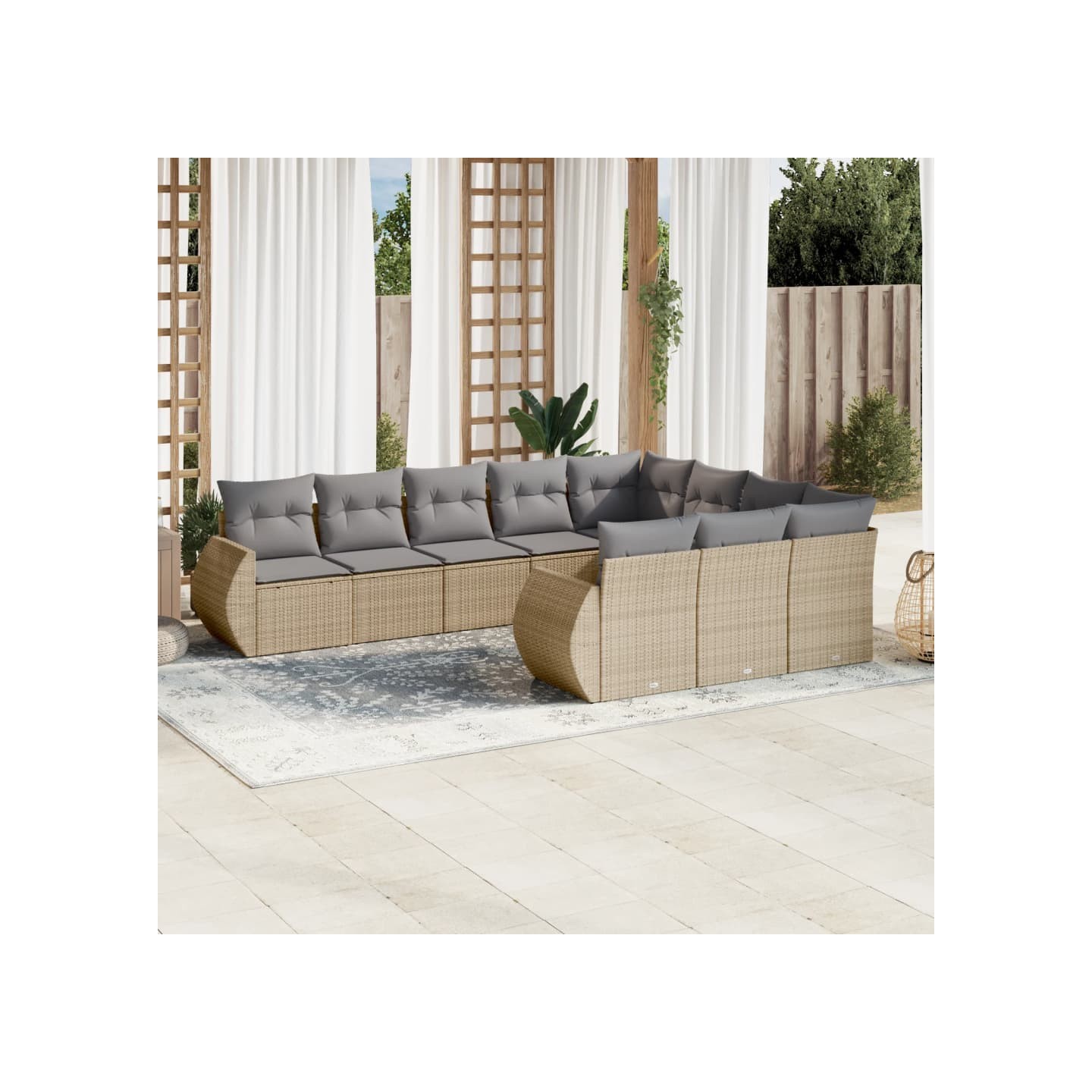 Salon de jardin avec coussins 10 pcs beige résine tressée