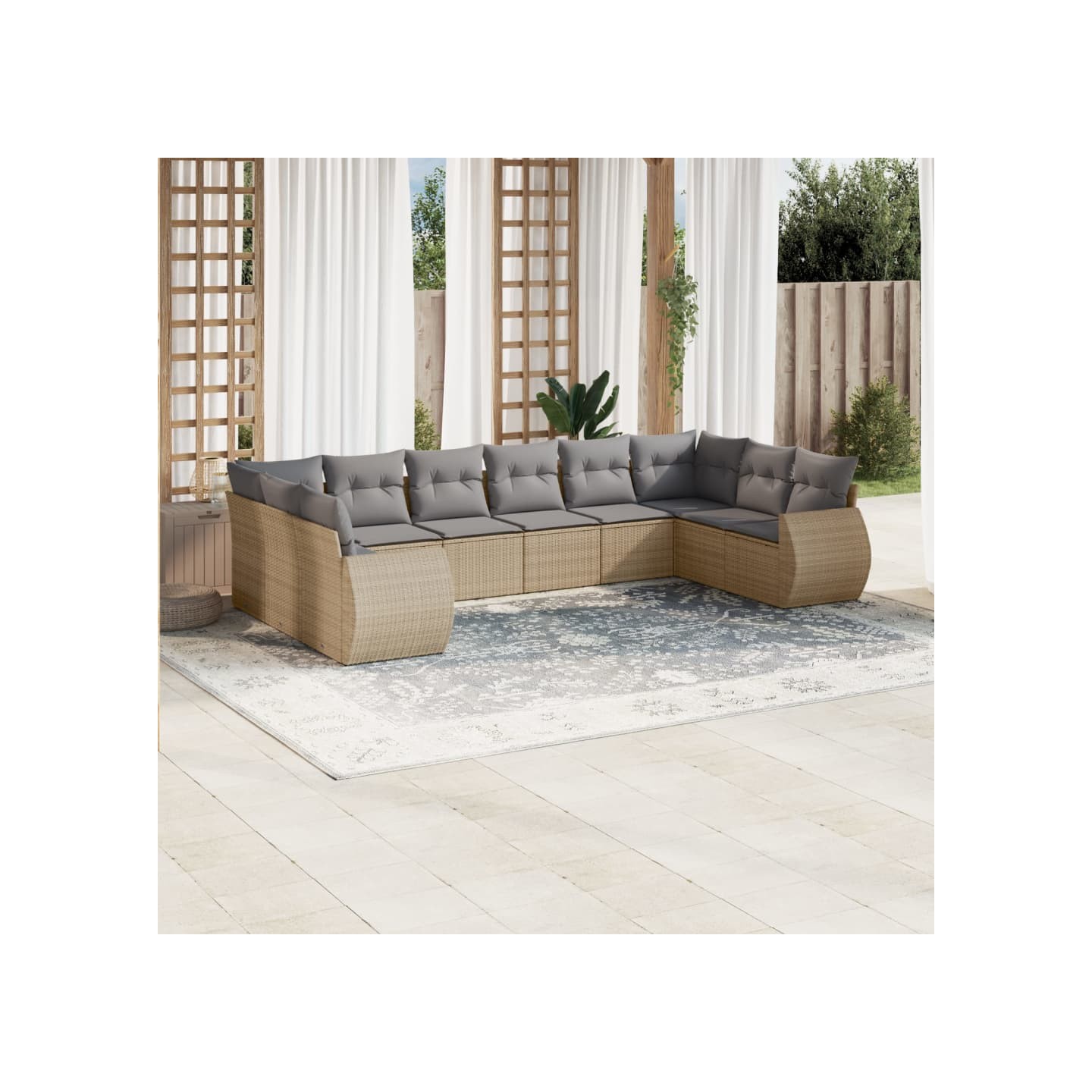 Salon de jardin avec coussins 10 pcs beige résine tressée