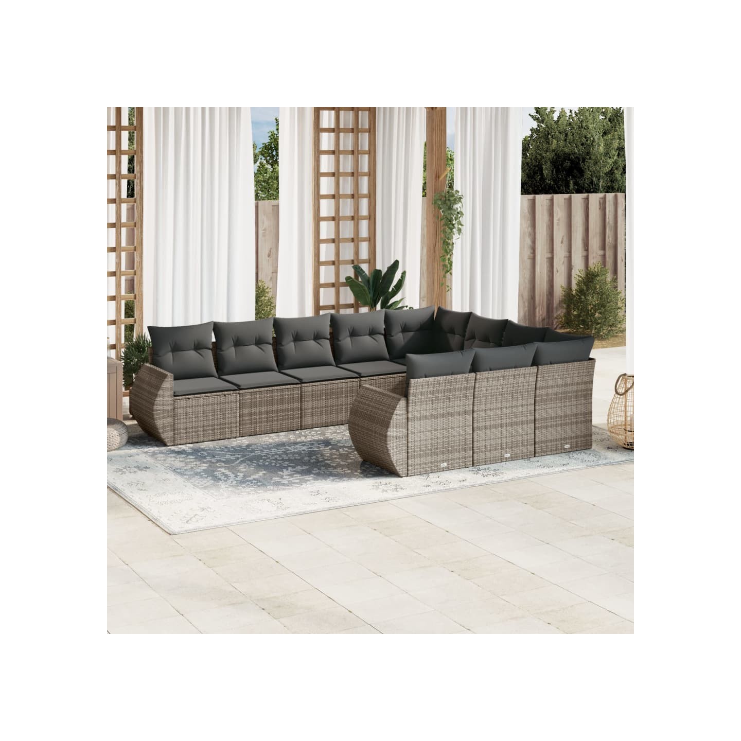 Salon de jardin avec coussins 10 pcs gris résine tressée