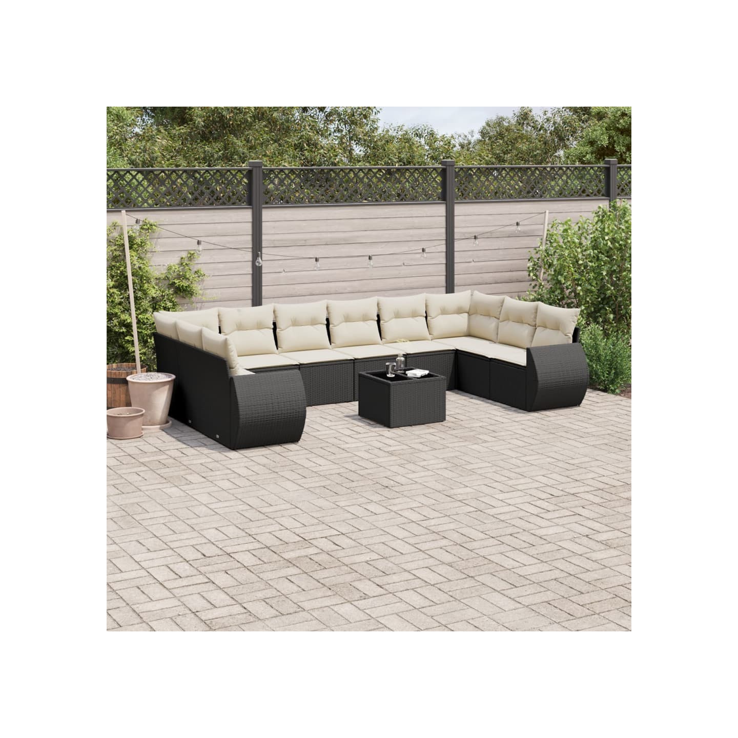 Salon de jardin 11 pcs avec coussins noir résine tressée