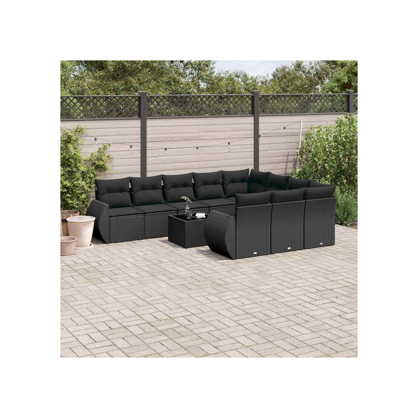 Salon de jardin 11 pcs avec coussins noir résine tressée