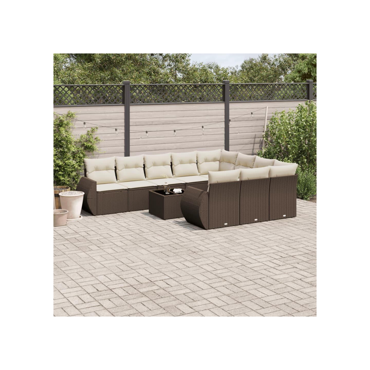 Salon de jardin et coussins 11 pcs marron résine tressée