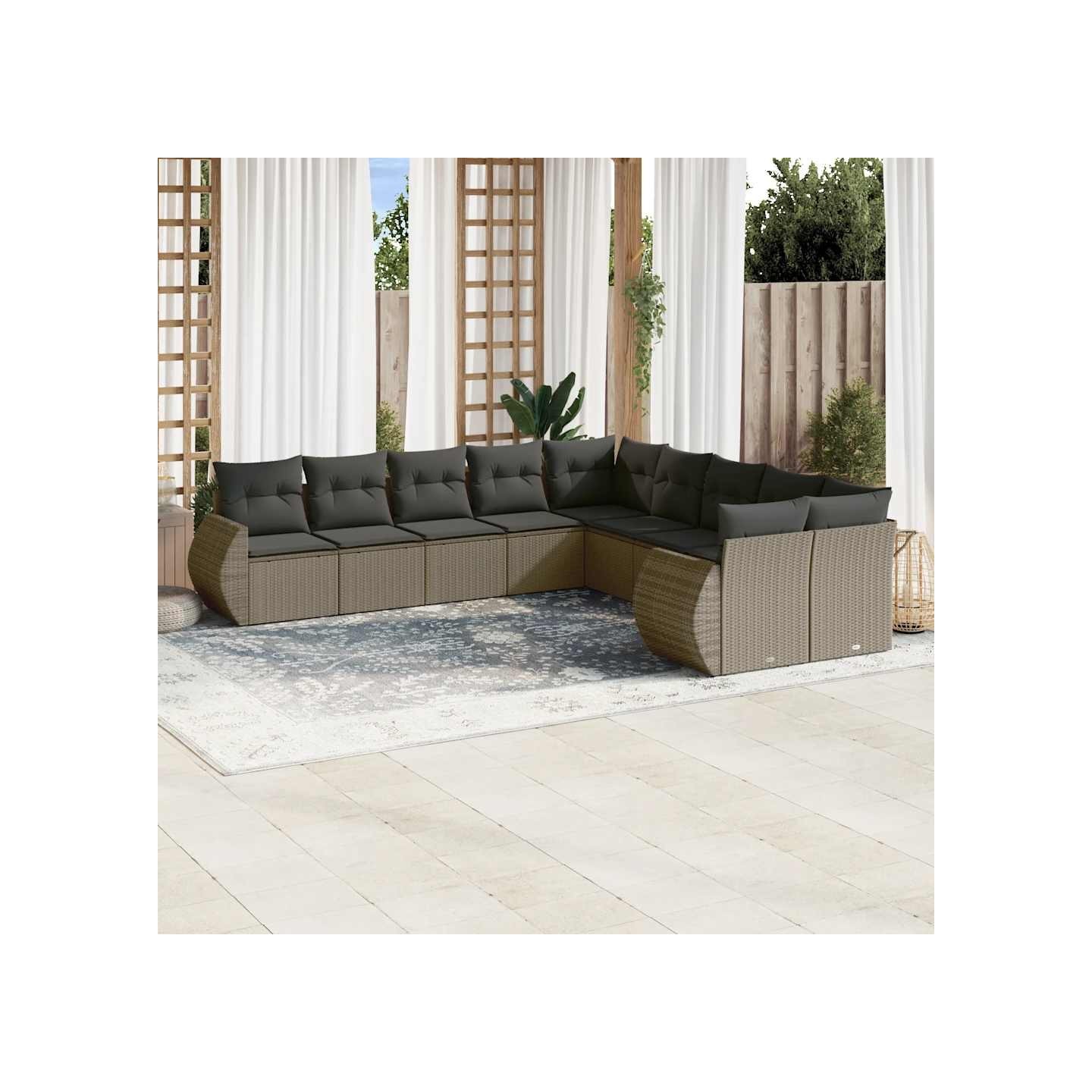 Salon de jardin avec coussins 10 pcs gris clair résine tressée