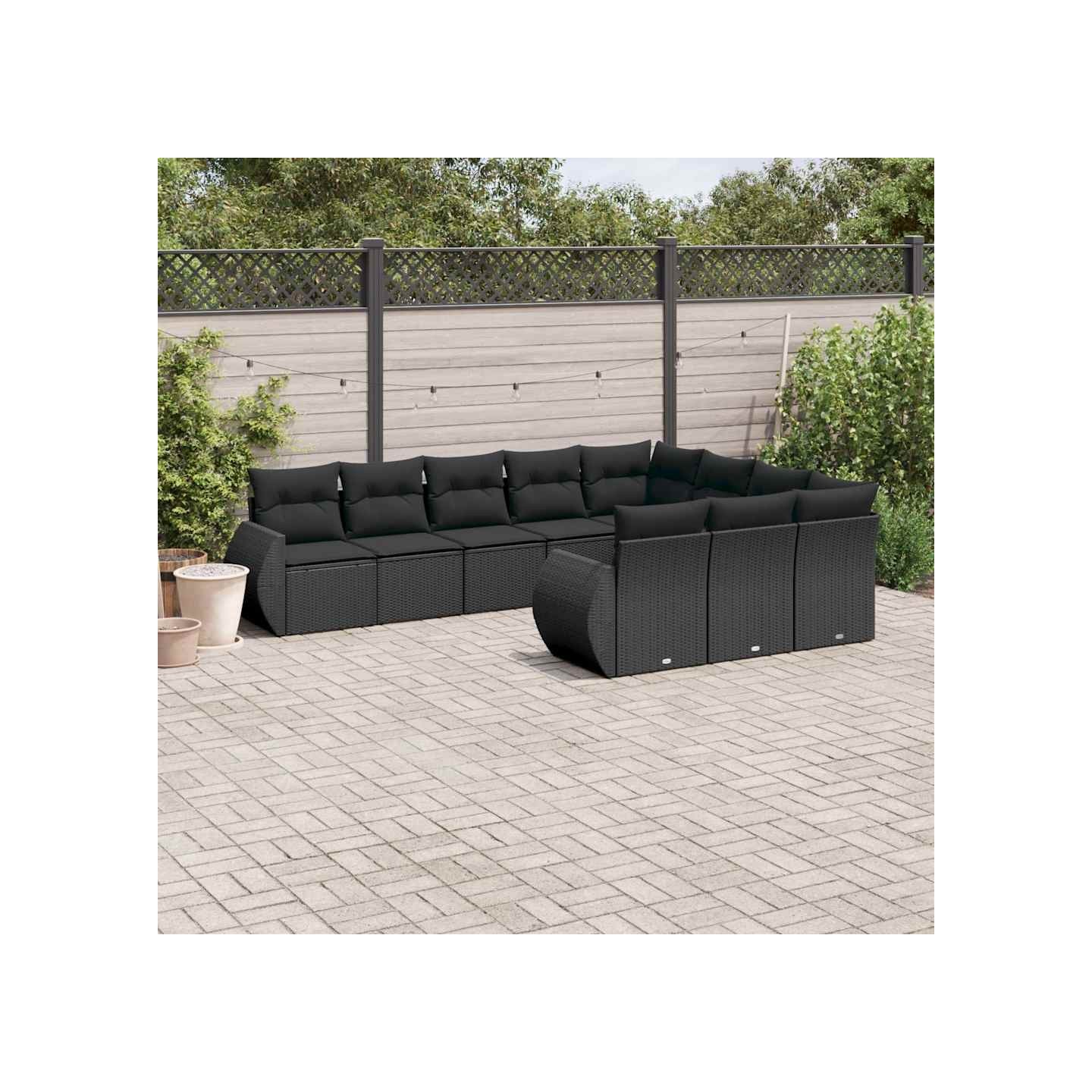 Salon de jardin 10 pcs avec coussins noir résine tressée