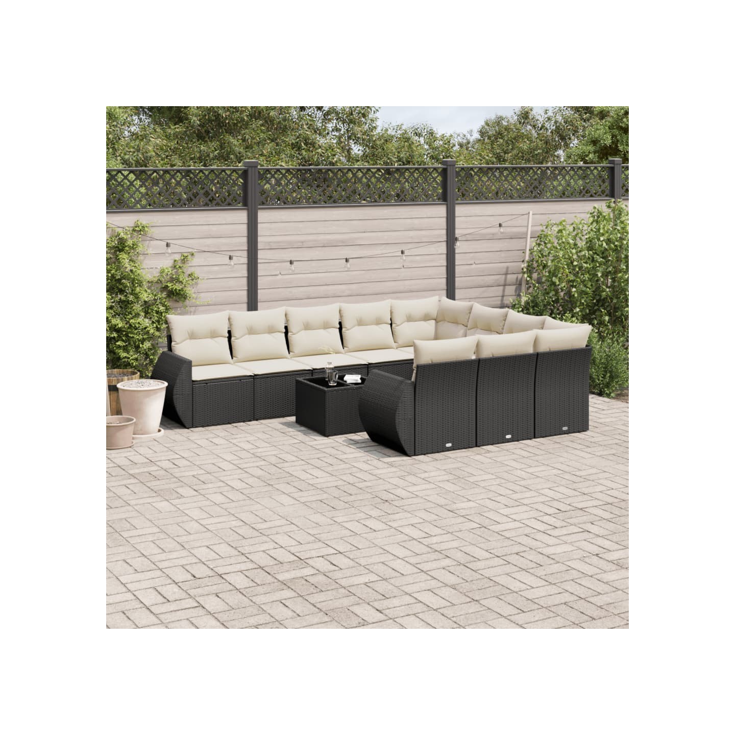Salon de jardin 11 pcs avec coussins noir résine tressée