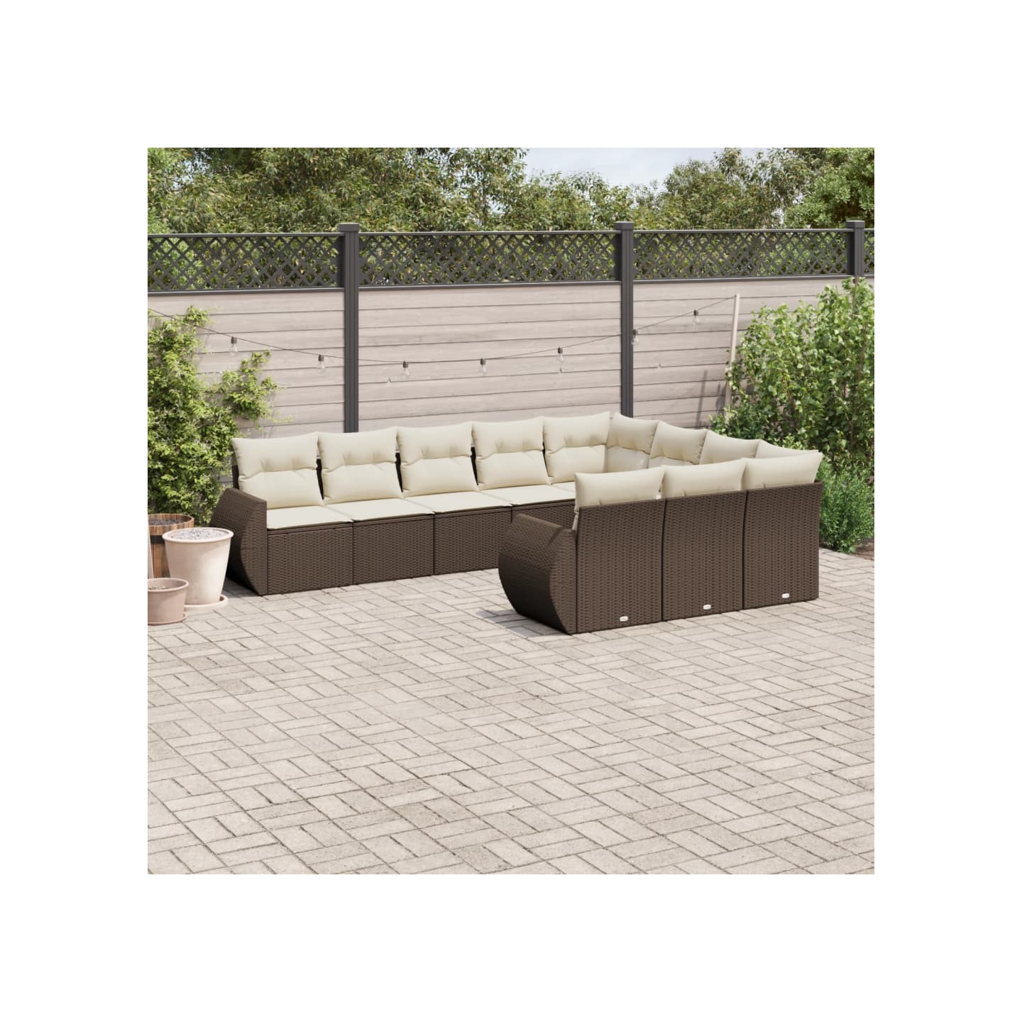 Salon de jardin 10 pcs avec coussins marron résine tressée
