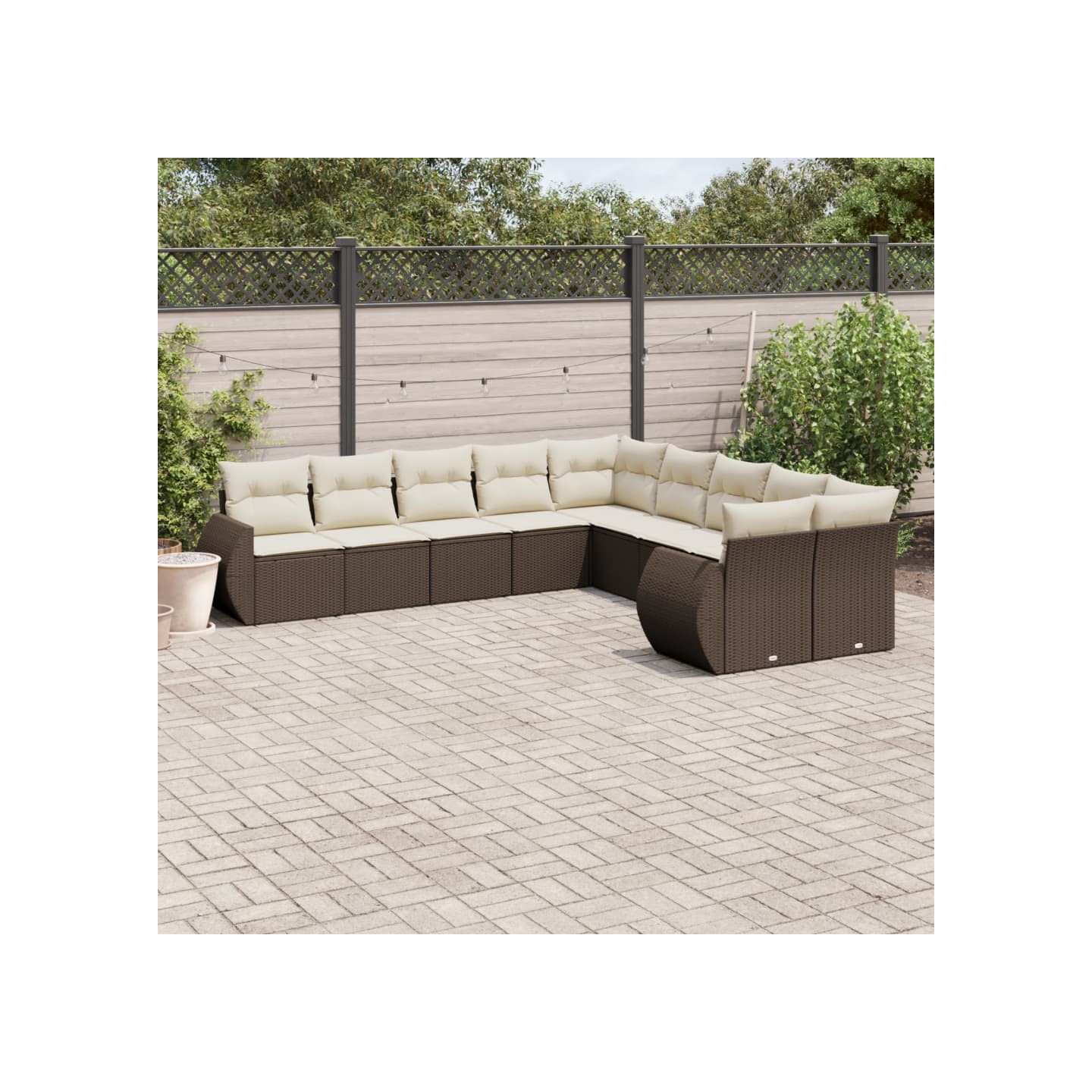 Salon de jardin 10 pcs avec coussins marron résine tressée