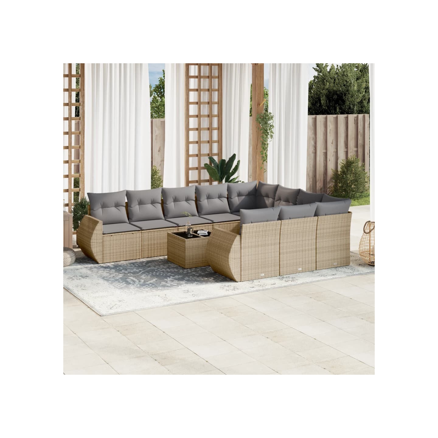 Salon de jardin 11 pcs avec coussins beige résine tressée
