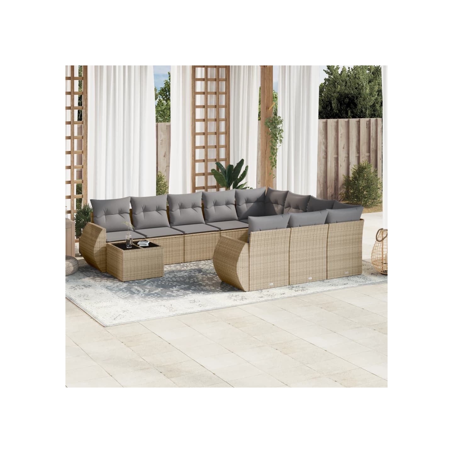 Salon de jardin 11 pcs avec coussins beige résine tressée