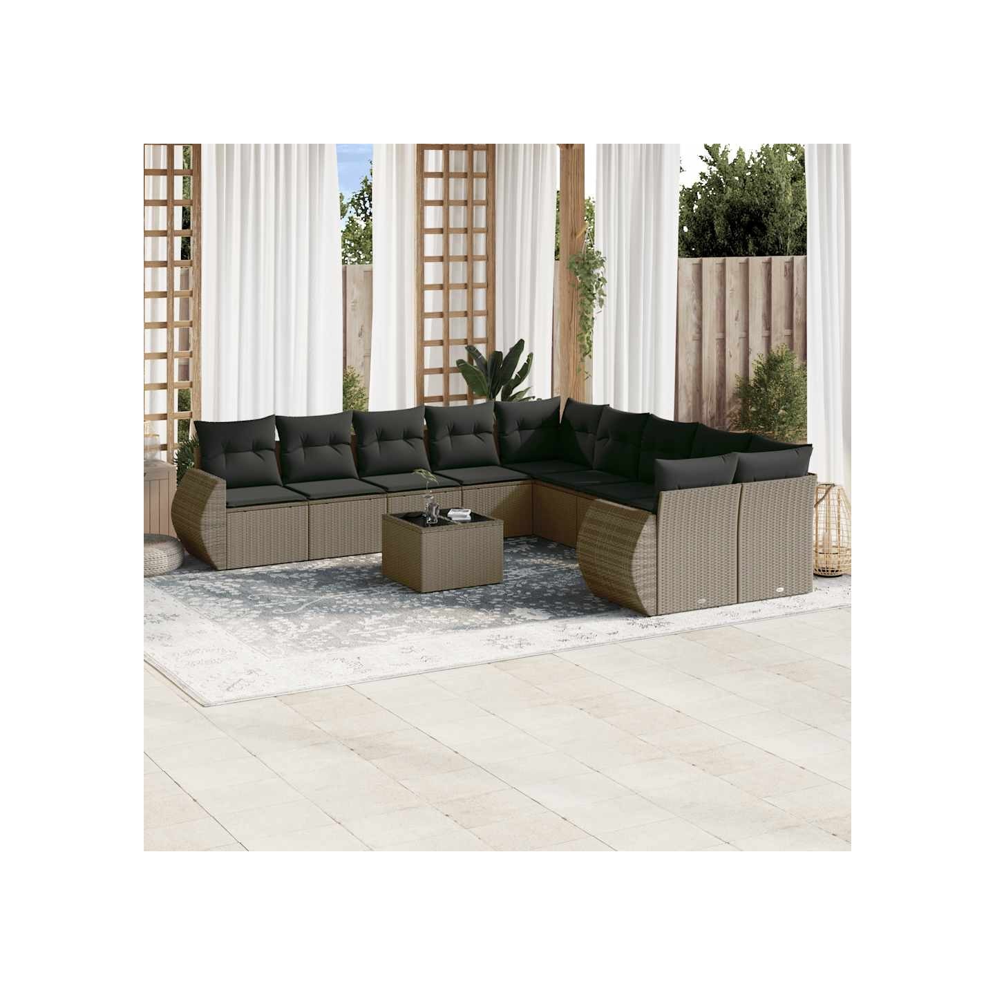 Salon de jardin 11 pcs avec coussins gris clair résine tressée