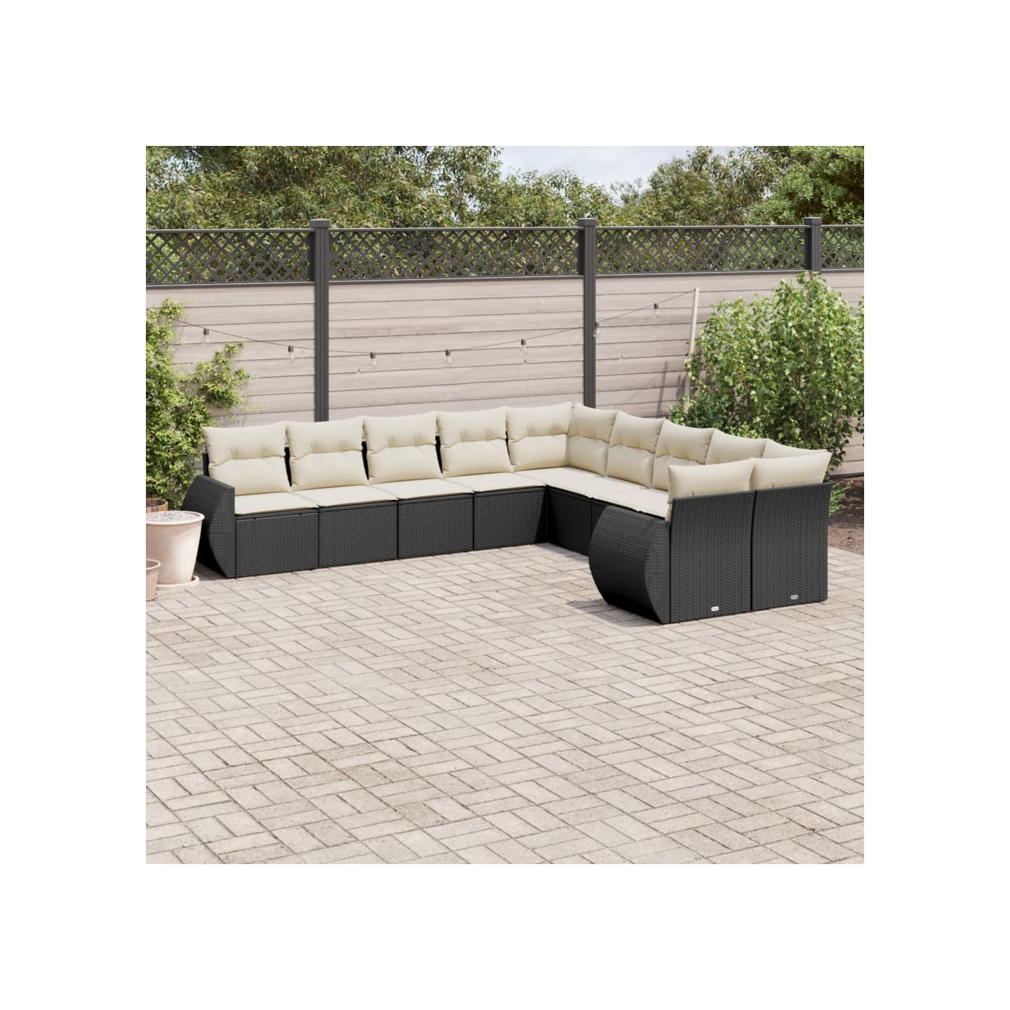 Salon de jardin 10 pcs avec coussins noir résine tressée
