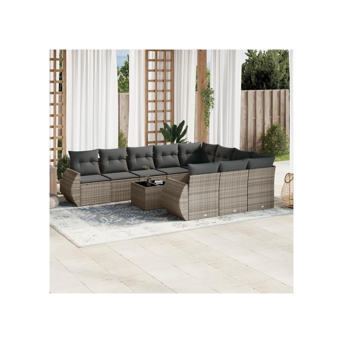 Salon de jardin 11 pcs avec coussins gris résine tressée