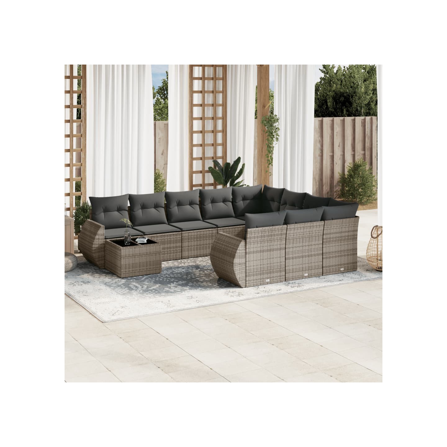 Salon de jardin 11 pcs avec coussins gris résine tressée