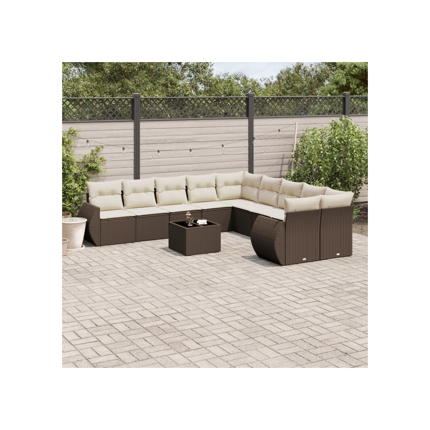 Salon de jardin et coussins 11 pcs marron résine tressée