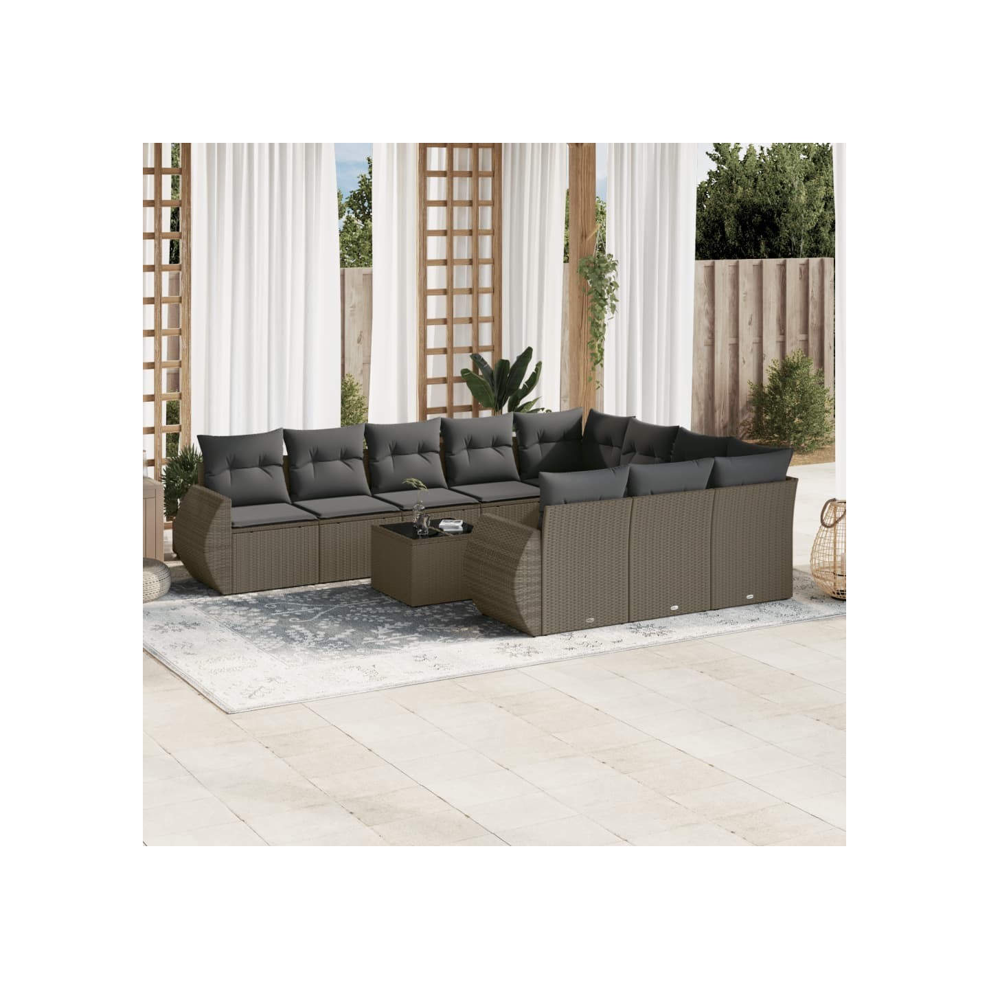 Salon de jardin 11 pcs avec coussins gris clair résine tressée