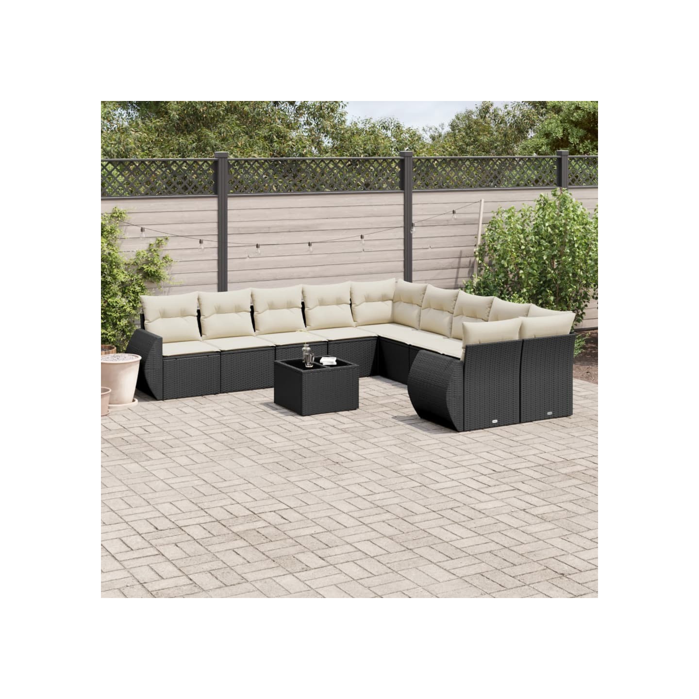 Salon de jardin 11 pcs avec coussins noir résine tressée