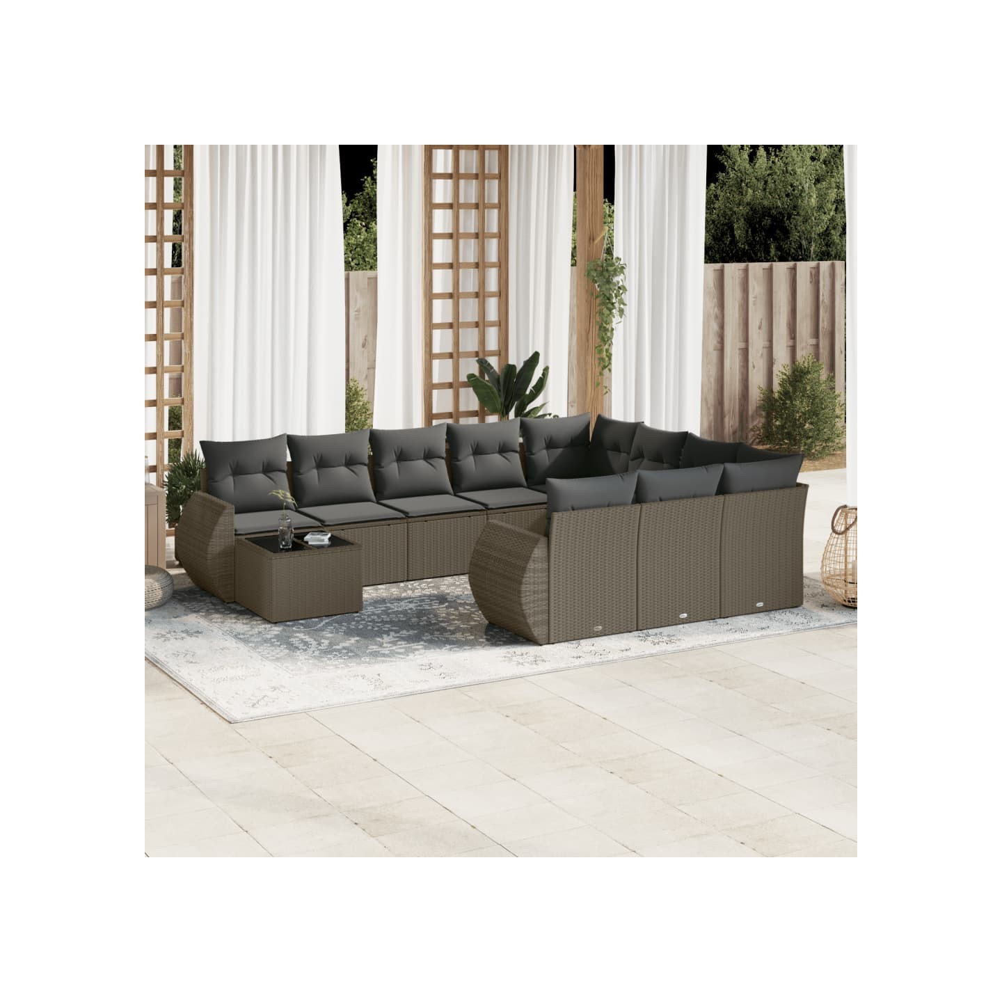 Salon de jardin 11 pcs avec coussins gris clair résine tressée
