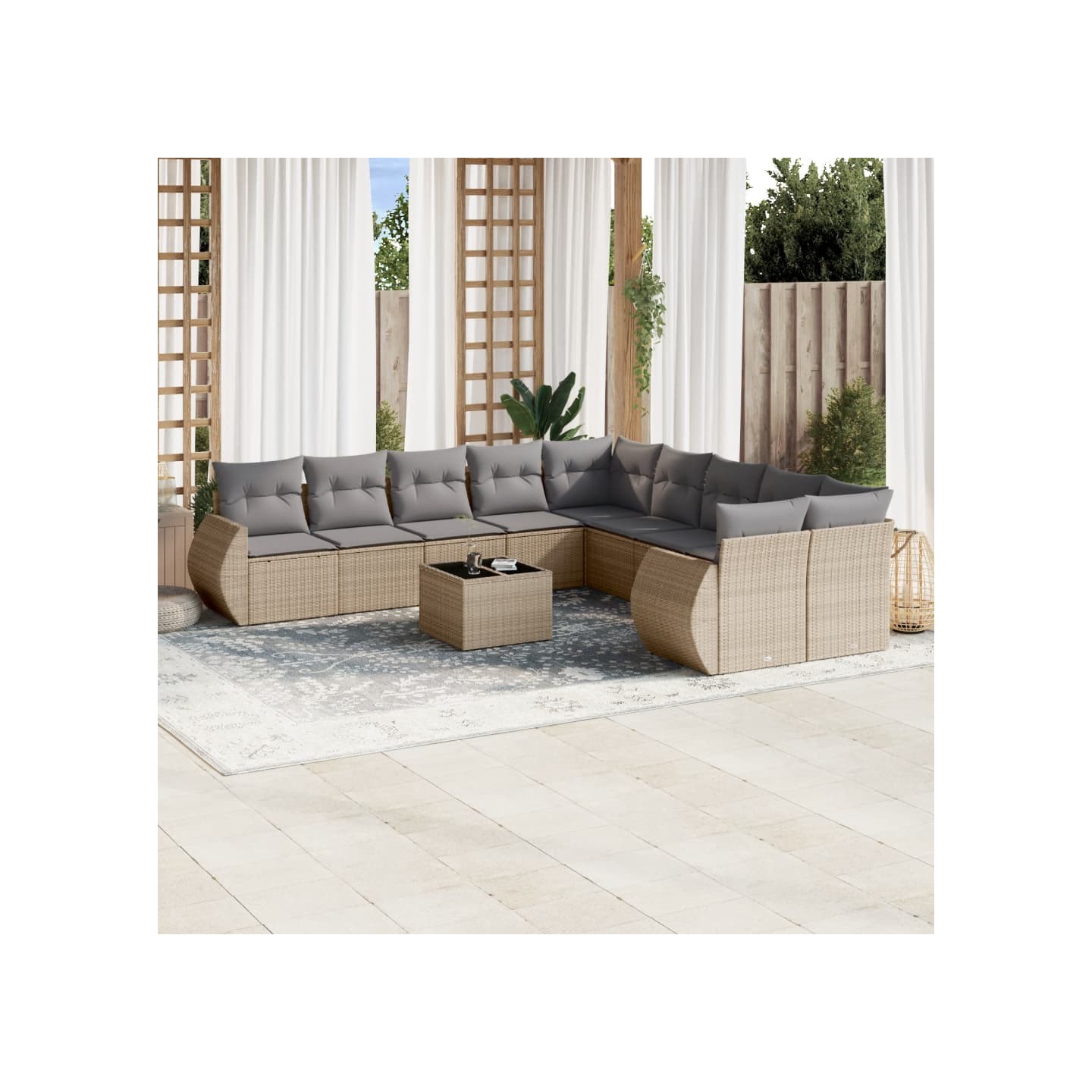 Salon de jardin 11 pcs avec coussins beige résine tressée
