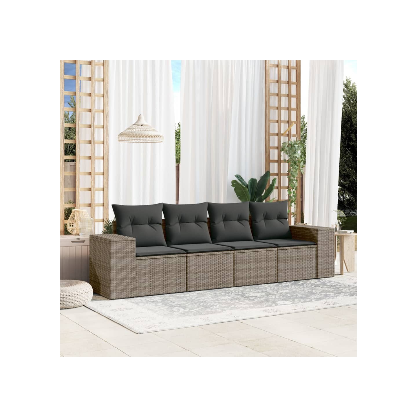 Salon de jardin 4 pcs avec coussins gris résine tressée
