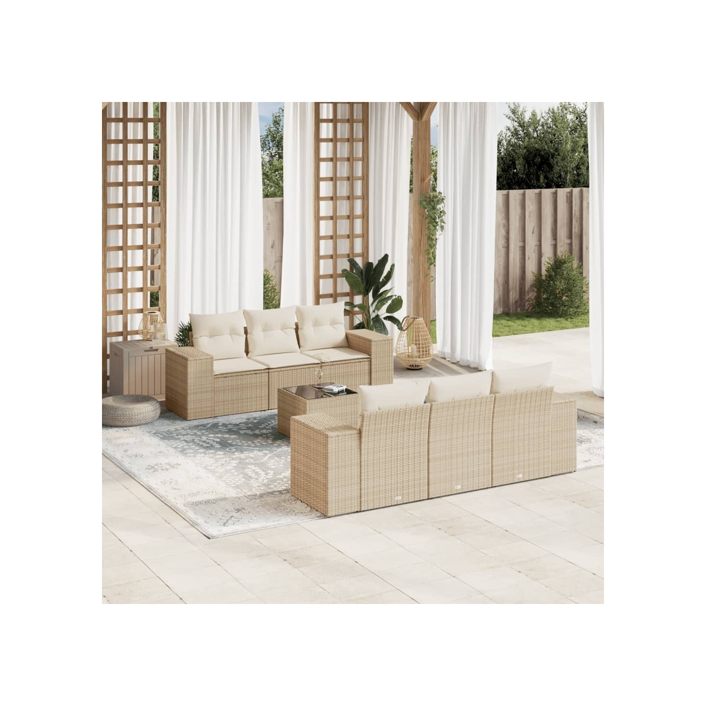 Salon de jardin avec coussins 7 pcs beige résine tressée