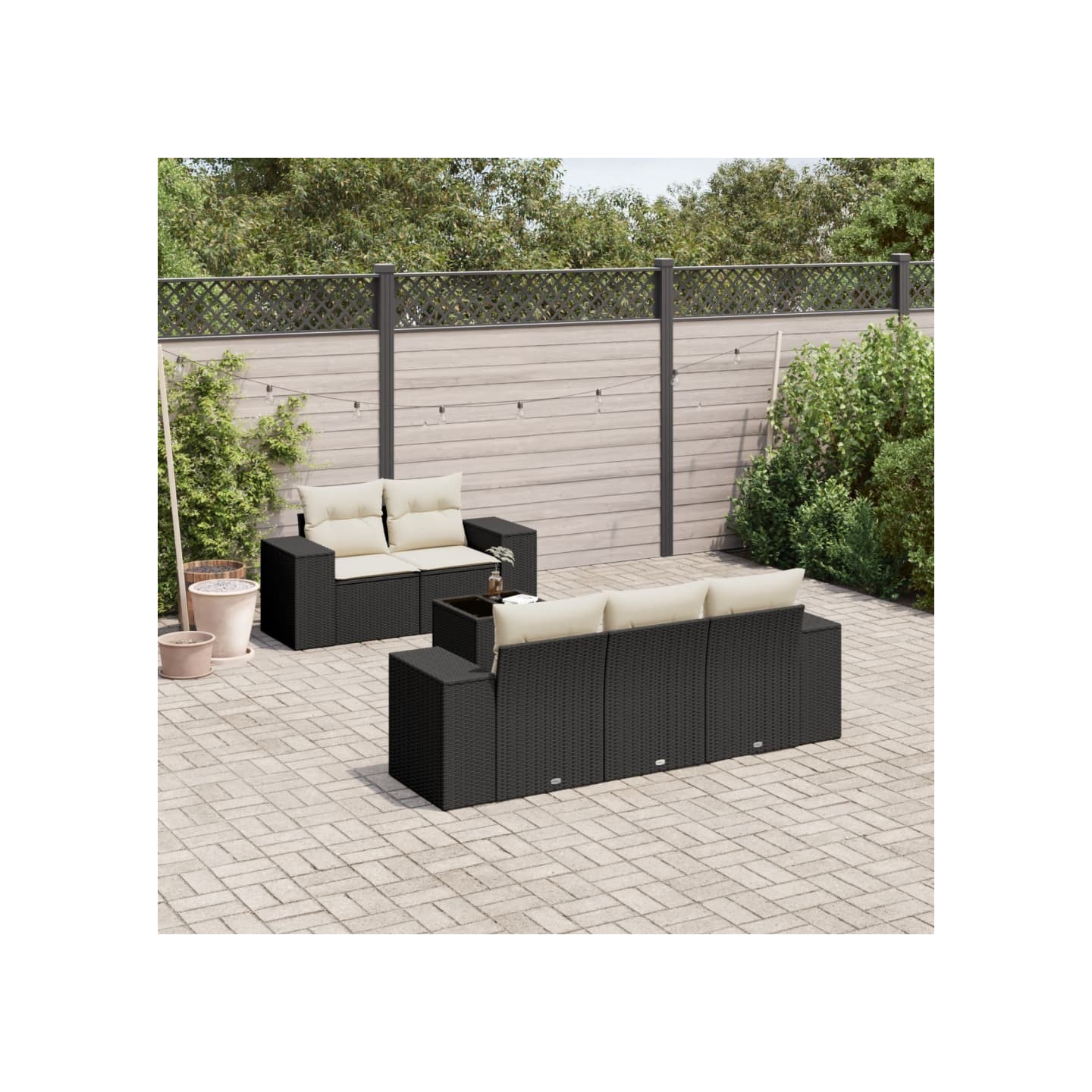 Salon de jardin 6 pcs avec coussins noir résine tressée