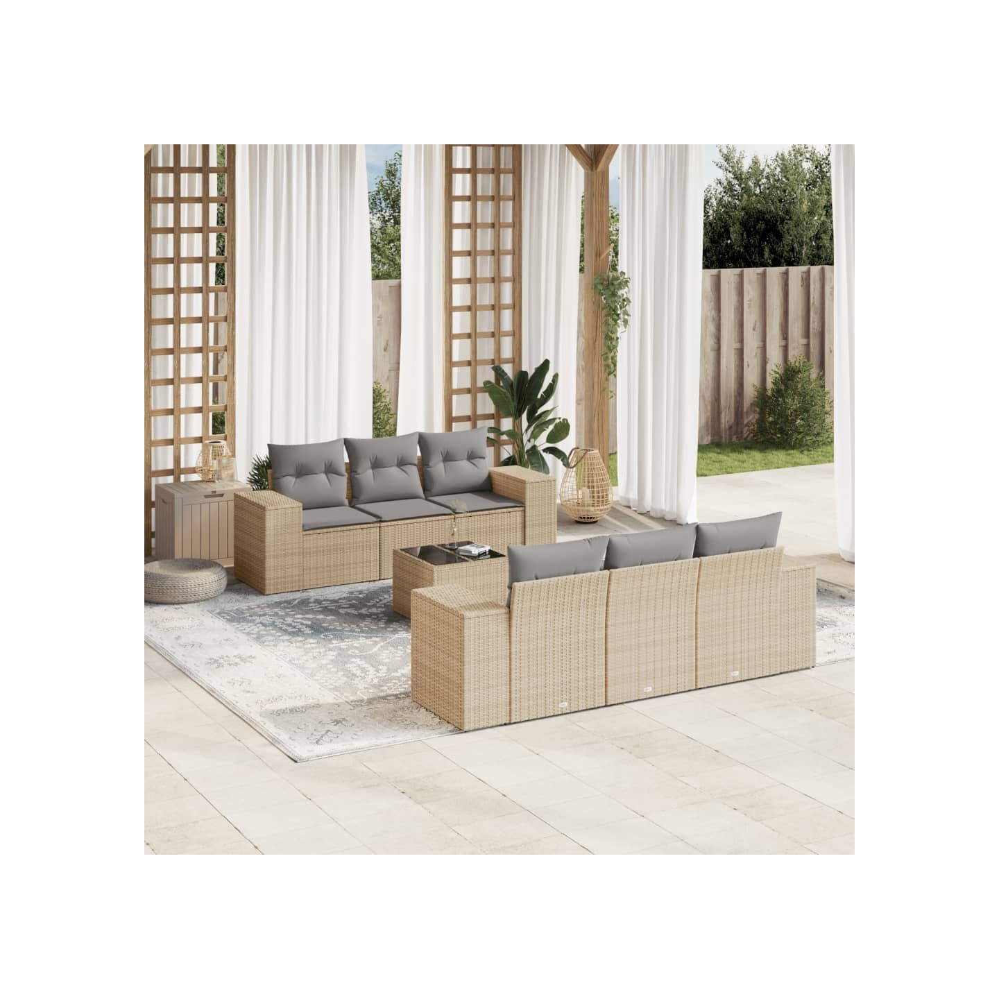 Salon de jardin avec coussins 7 pcs beige résine tressée
