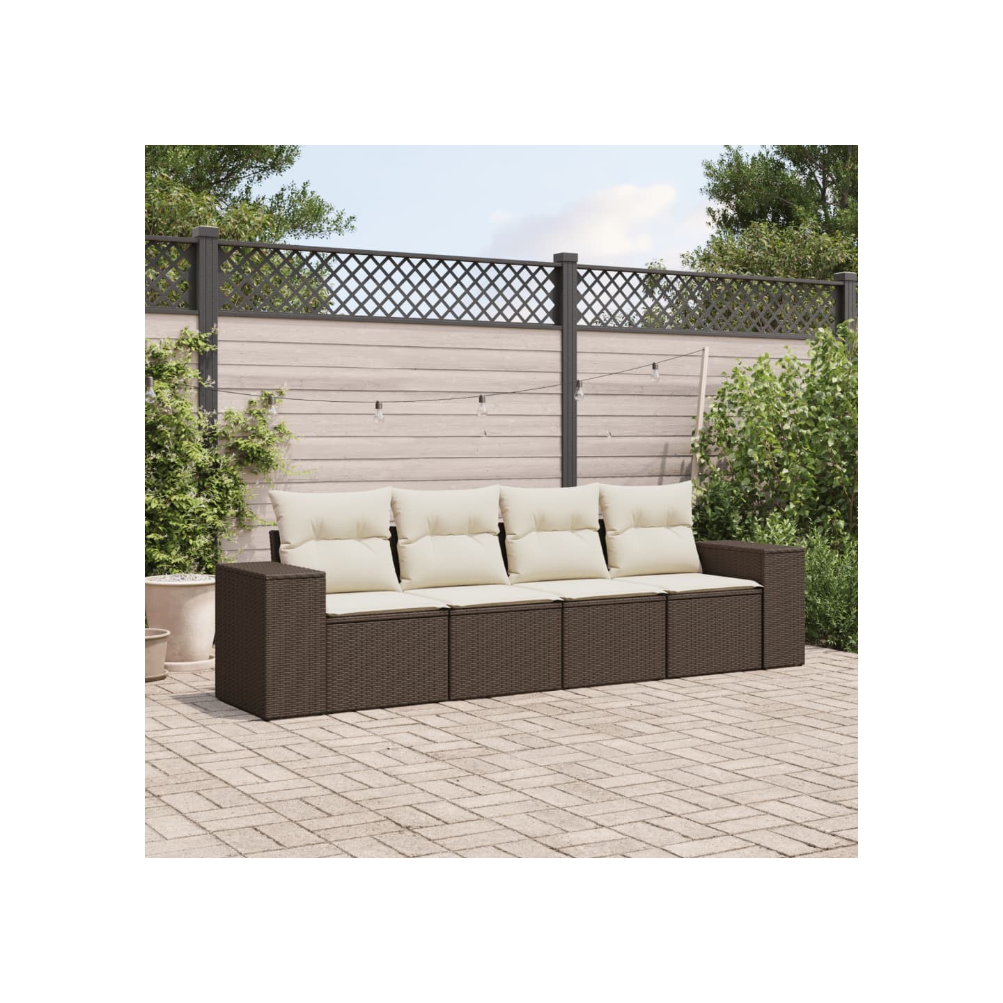 Salon de jardin 4 pcs avec coussins marron résine tressée