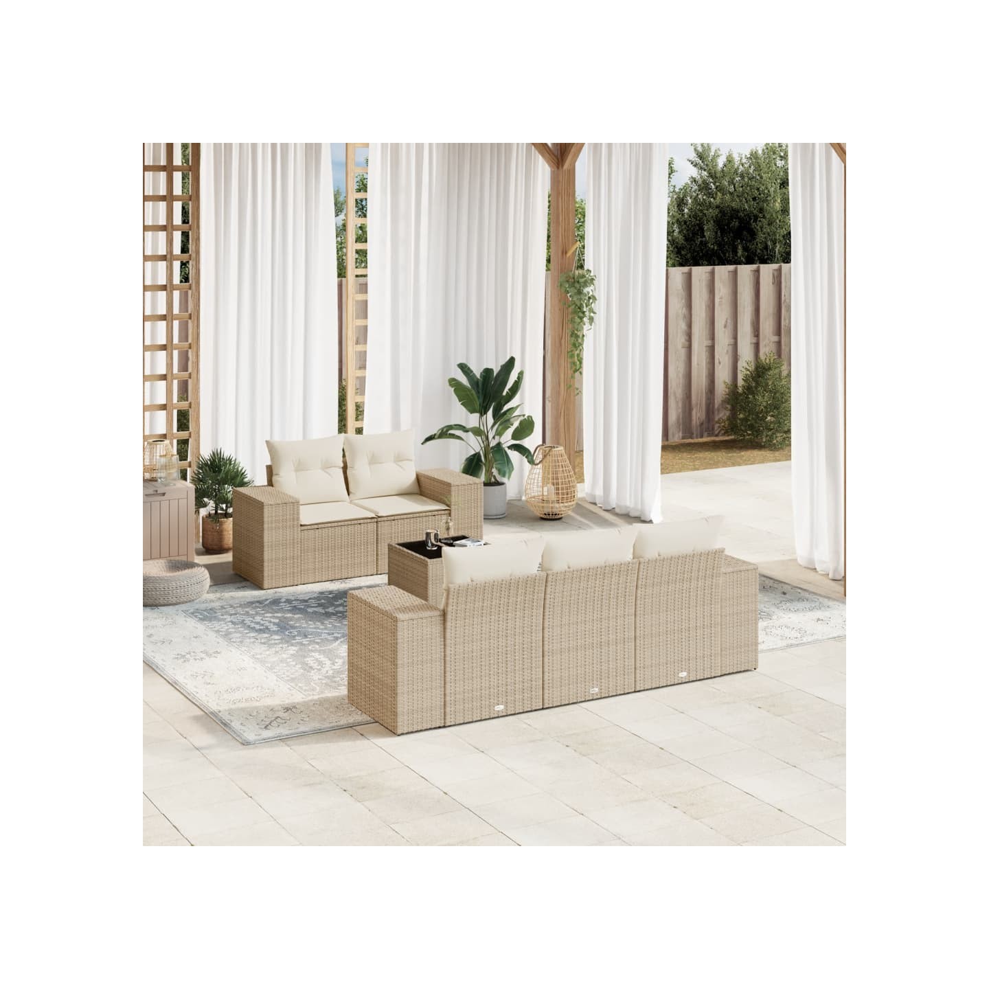 Salon de jardin avec coussins 6 pcs beige résine tressée