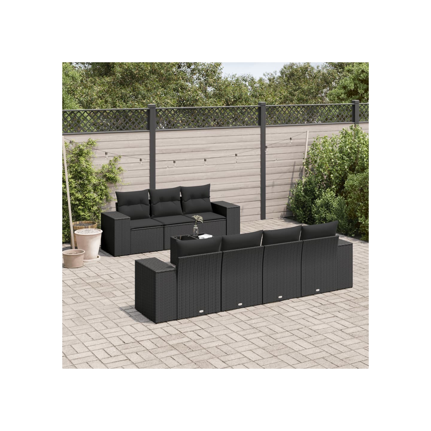 Salon de jardin 8 pcs avec coussins noir résine tressée